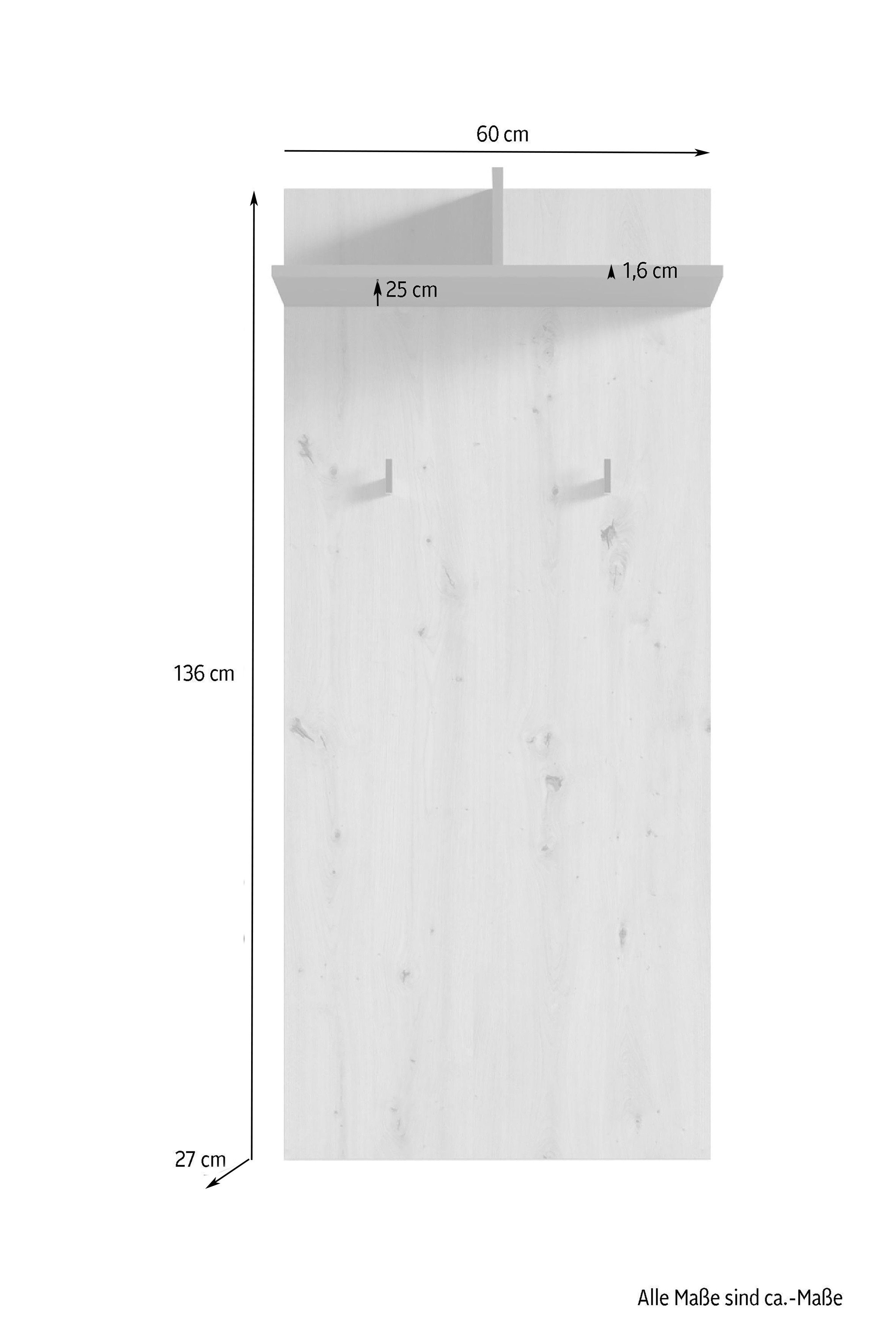 byLIVING Wandpaneel BEN, BxL: 60x136 cm, (Old Wood (Altholz-Optik), Hutablage und 2 Haken) Pflegeleicht