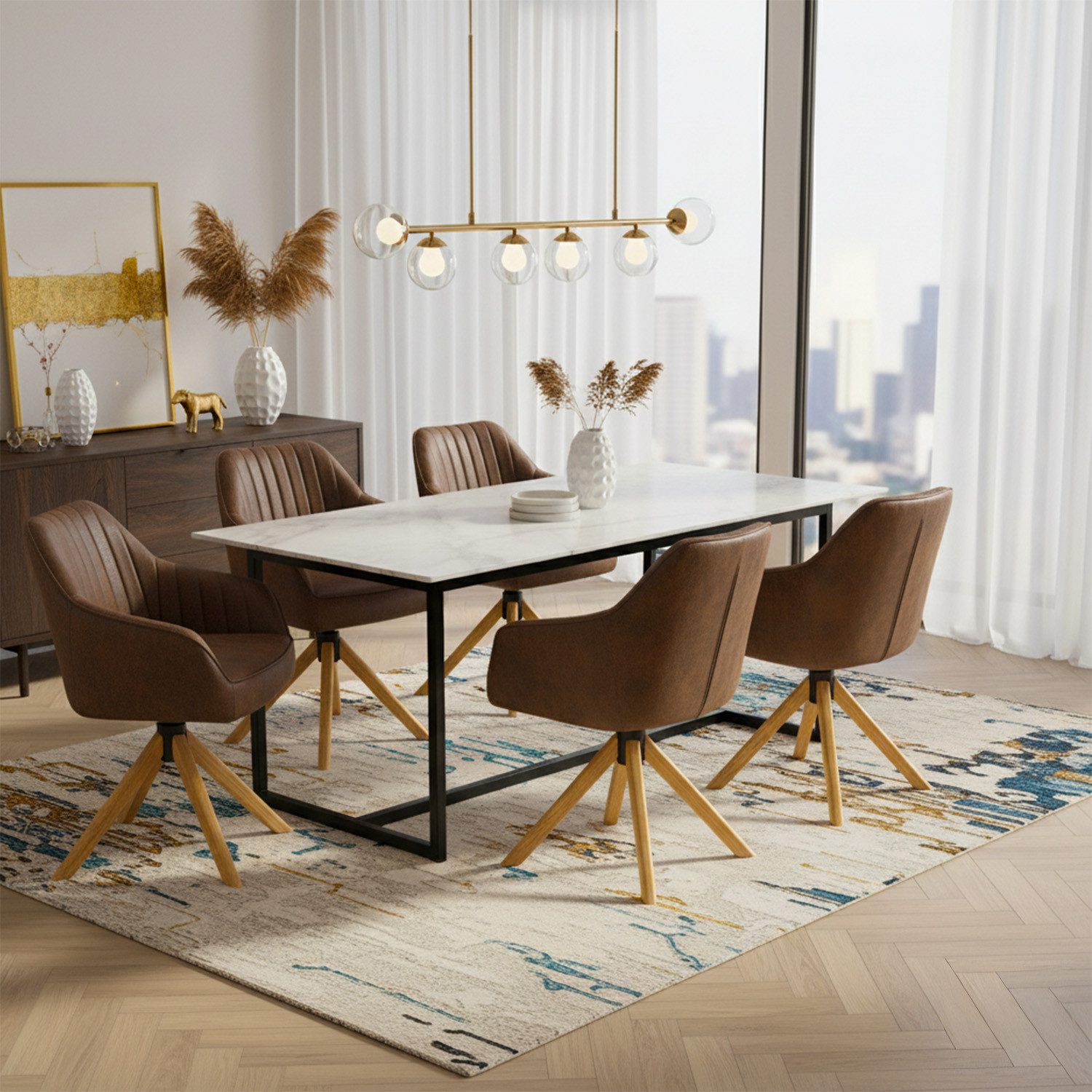 DUBI Möbel Polsterstuhl Mika-Finn, Federkern, Eiche geölt, 360° drehbar im günstig online kaufen