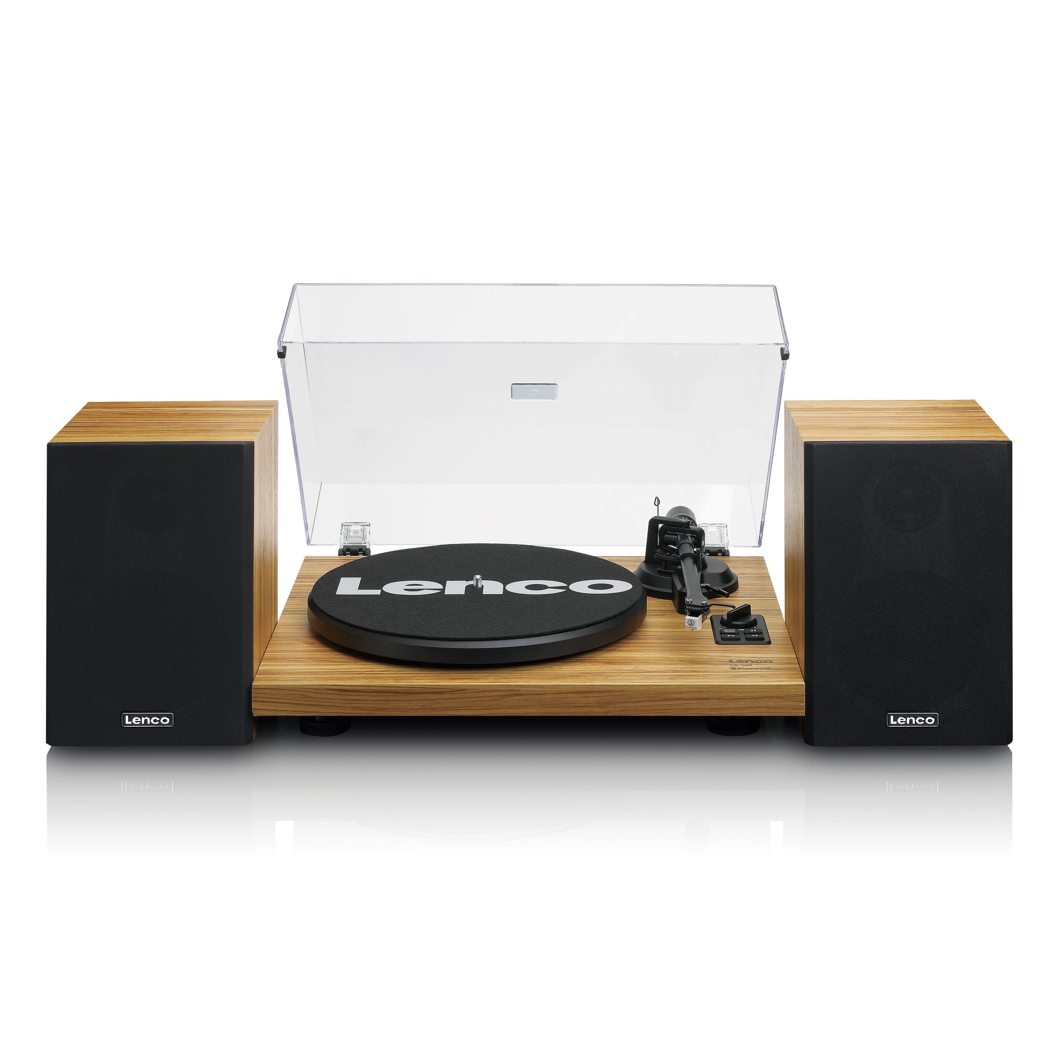 Lenco LS-500OK Plattenspieler (Riemenantrieb, Bluetooth, 60W RMS externe Holzlautsprecher, 33/45 U/min und Bluetooth Streaming)