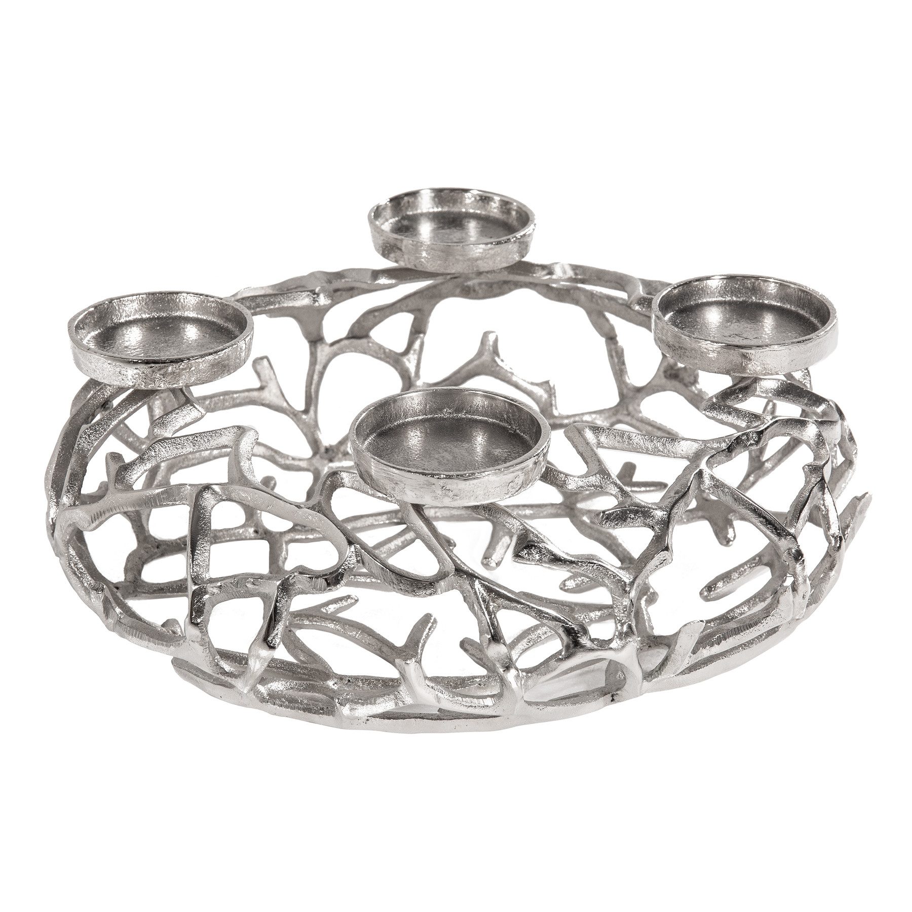 riess-ambiente Kerzenhalter ABSTRACT 38cm silber, Metall · Deko · Kranz aus Ästen · für 4 Kerzen · Wohnzimmer