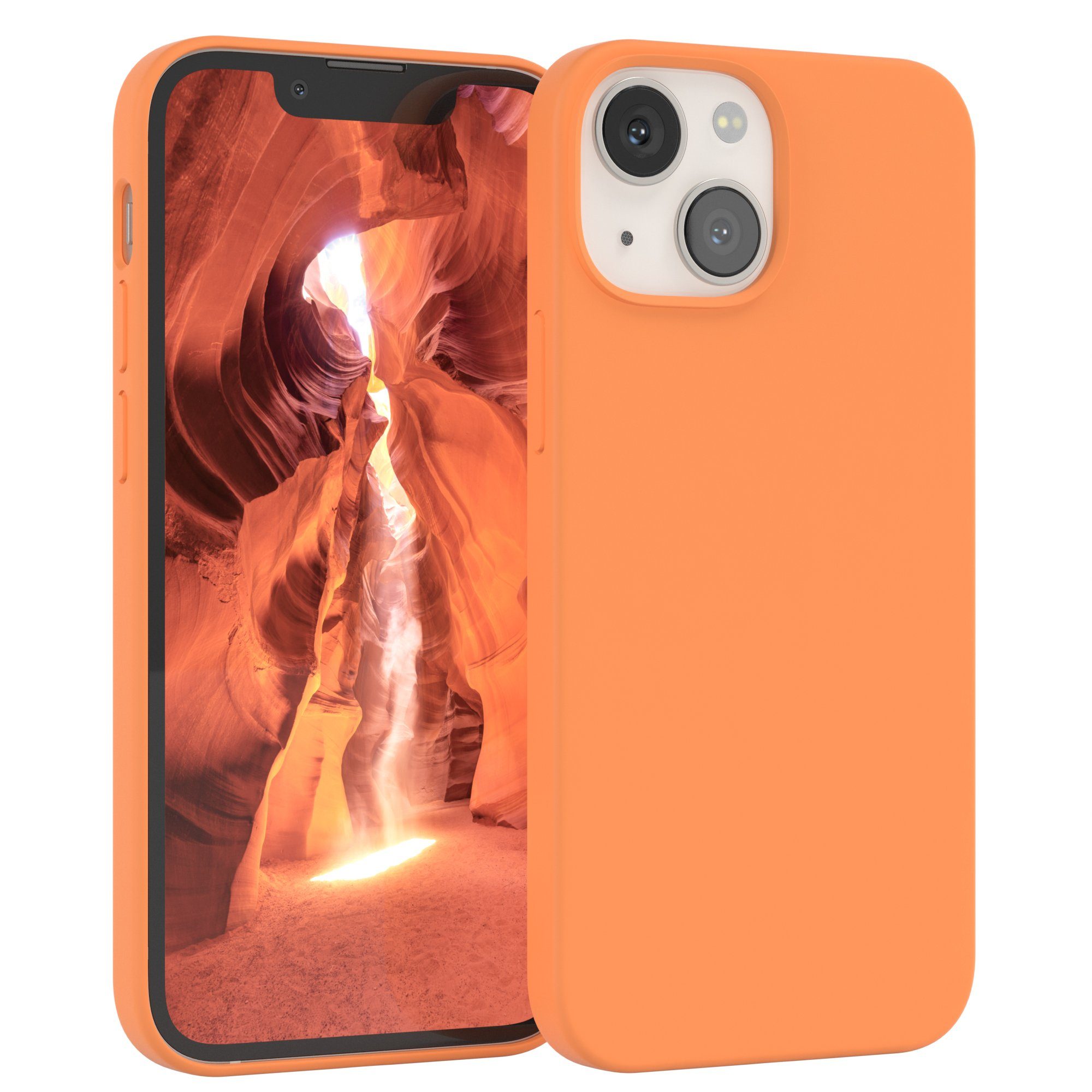 EAZY CASE Handyhülle Premium Silikon Case für Apple iPhone 13 Mini 5,4 Zoll, Case stoßfest Smart Slimcover mit Displayschutz Back Cover Etui Orange