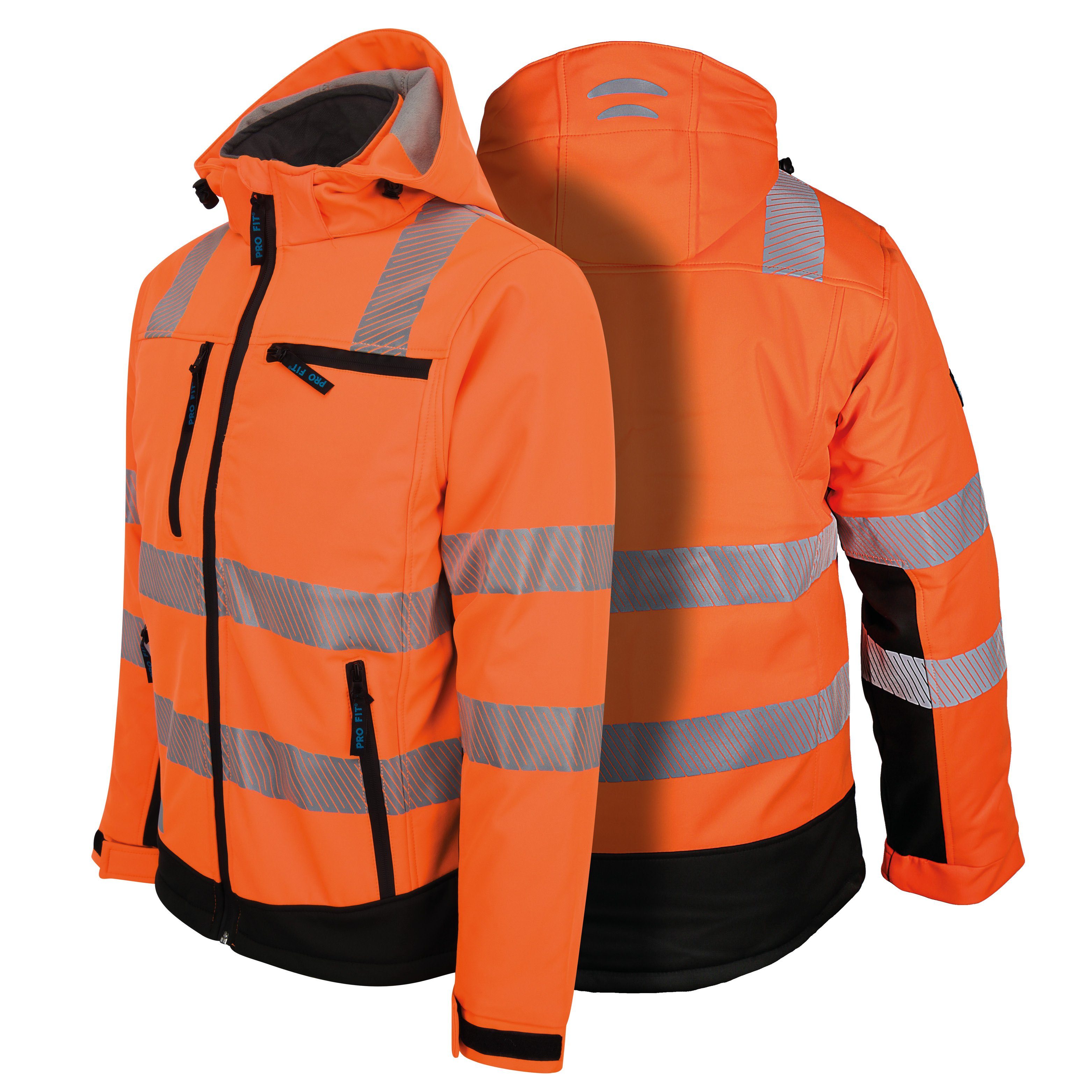 Stück) & FIT Warnschutz-Softshelljacke (1, PRO Fitzner Arbeitsjacke Winter Neonorange/Schwarz Wind- Reflektionsstreifen, by Steppfutter, Wasserabweisend, Atmungsaktiv