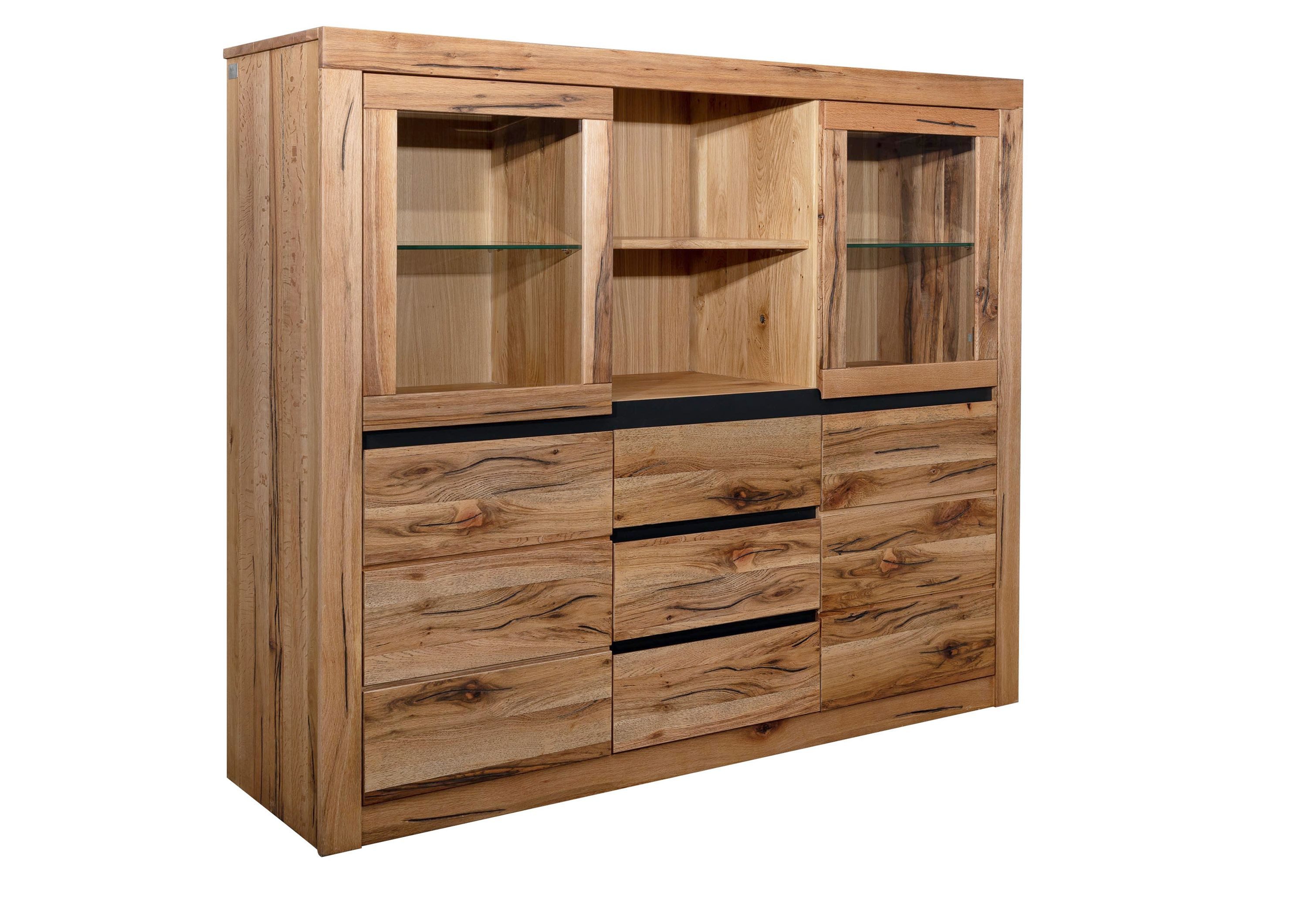 Massivmoebel24 Highboard MONTREUX (Massivholz), Wildeiche / Zerreiche 155x43x140 natur geölt MONTREUX #156
