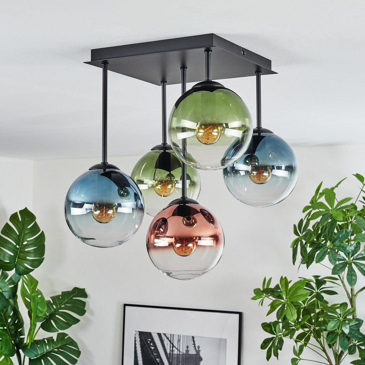 hofstein Deckenleuchte Deckenlampe aus Metall/Glas in Schwarz/Blau/Grün/Kup günstig online kaufen