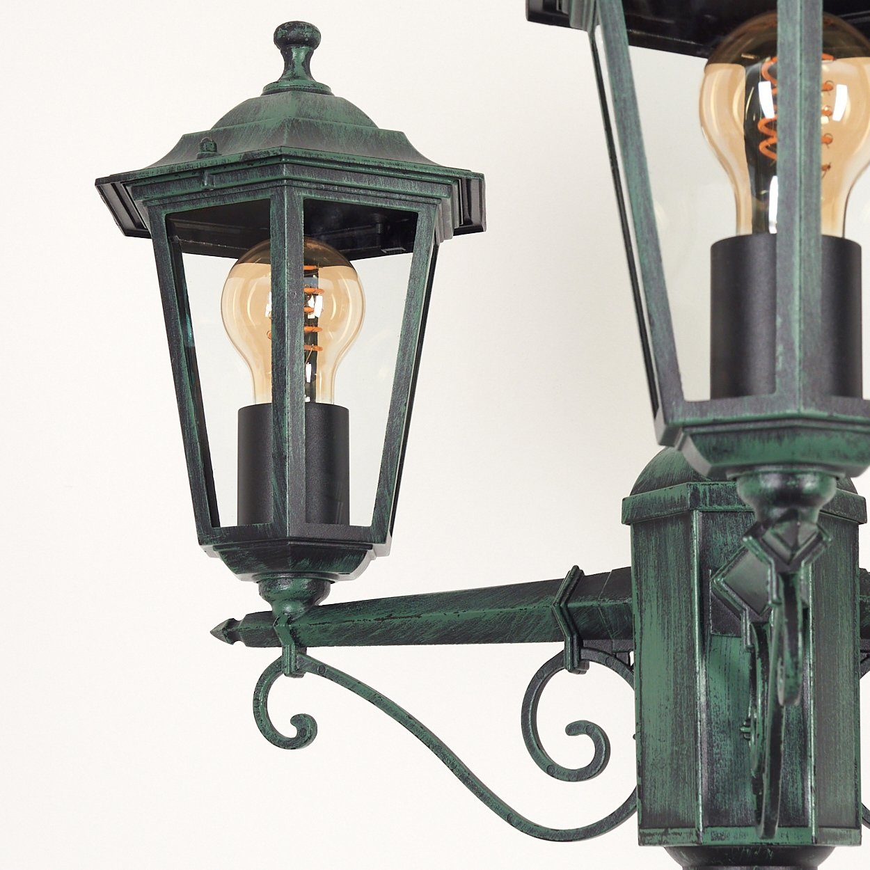 hofstein Außen-Stehlampe Wegeleuchte aus Metall/Glas in Schwarz-Grün/Klar, ohne Leuchtmittel, Kandelaber, Gartenbeleuchtung IP44, 3xE27, ohne Leuchtmittel