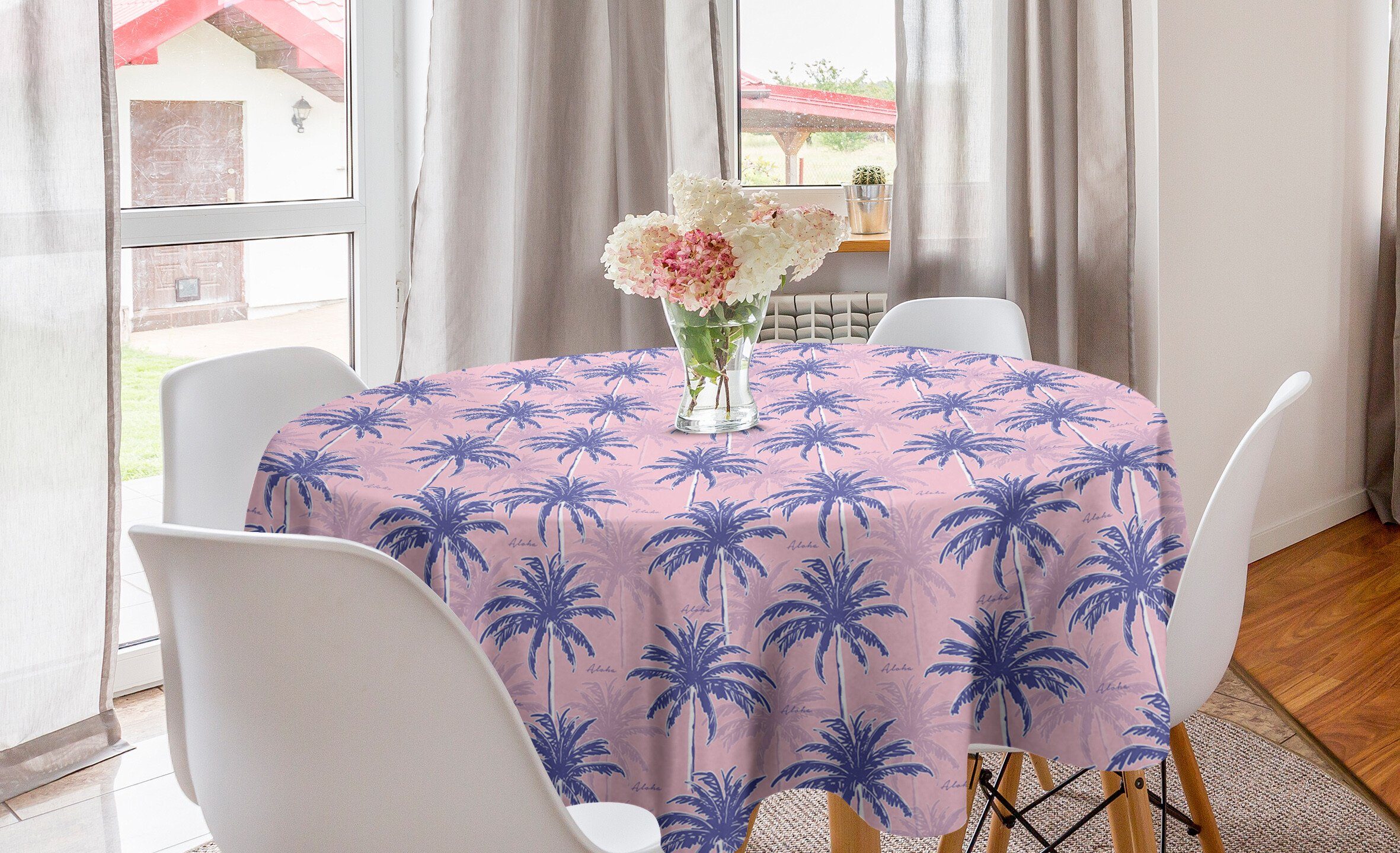 Abakuhaus Tischdecke Kreis Tischdecke Abdeckung für Esszimmer Küche Dekoration, Exotisch Zusammenfassung Jungle Palms Aloha