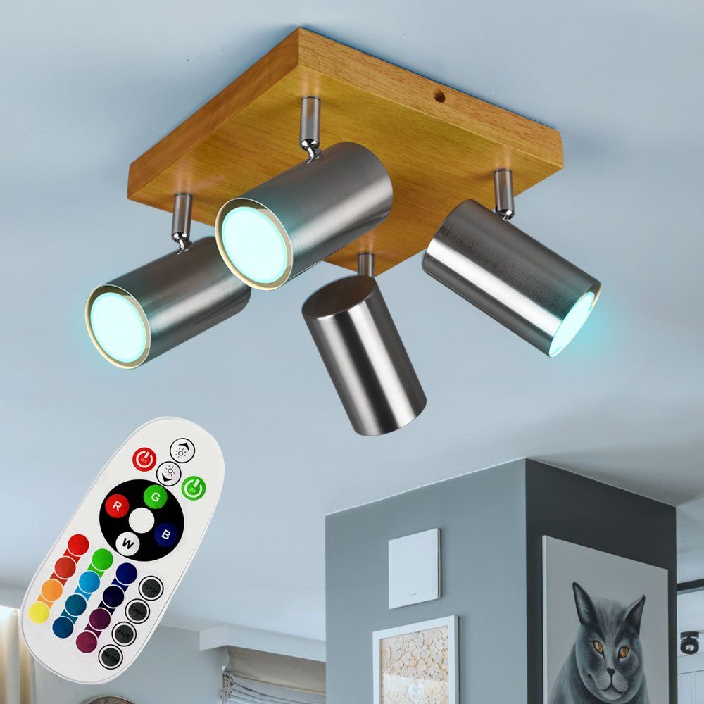 Lampe Holz etc-shop LED dimmbar inklusive, Farbwechsel, Leuchtmittel Deckenspot, braun Strahler Decken Fernbedienung Warmweiß,