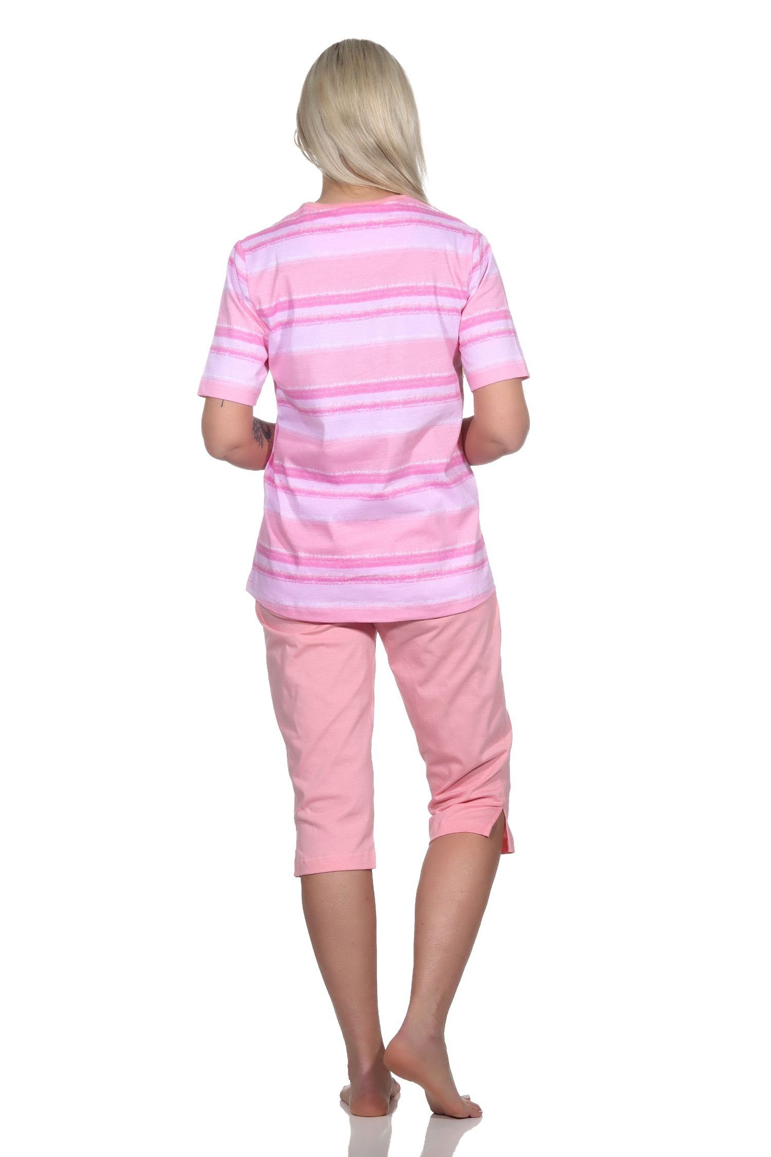 farbenfrohen Schlafanzug kurzarm rosa Look im Capri Pyjama Streifen Pyjama Normann Damen