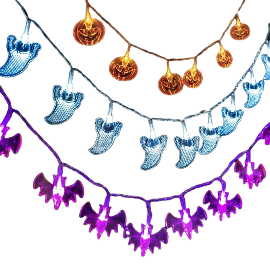 Quunoot Halloween Lichterkette Outdoor - 9 Meter Mit 60 LED Geistern, Fledermäusen & Kürbissen - 2 Beleuchtungsmodi Für Garten & Party