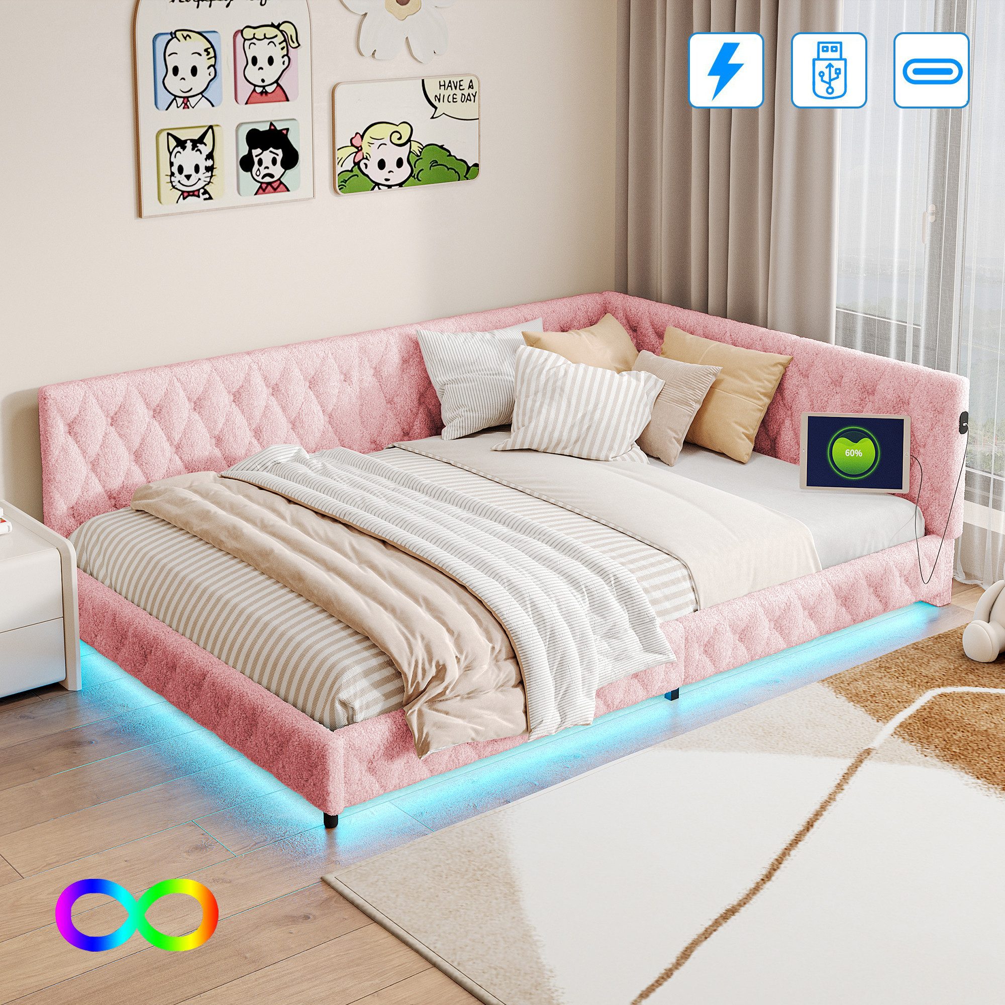 Furnishings Home Polsterbett Doppelbett Daybett Tagesbett (1 tlg. Mit USB & günstig online kaufen