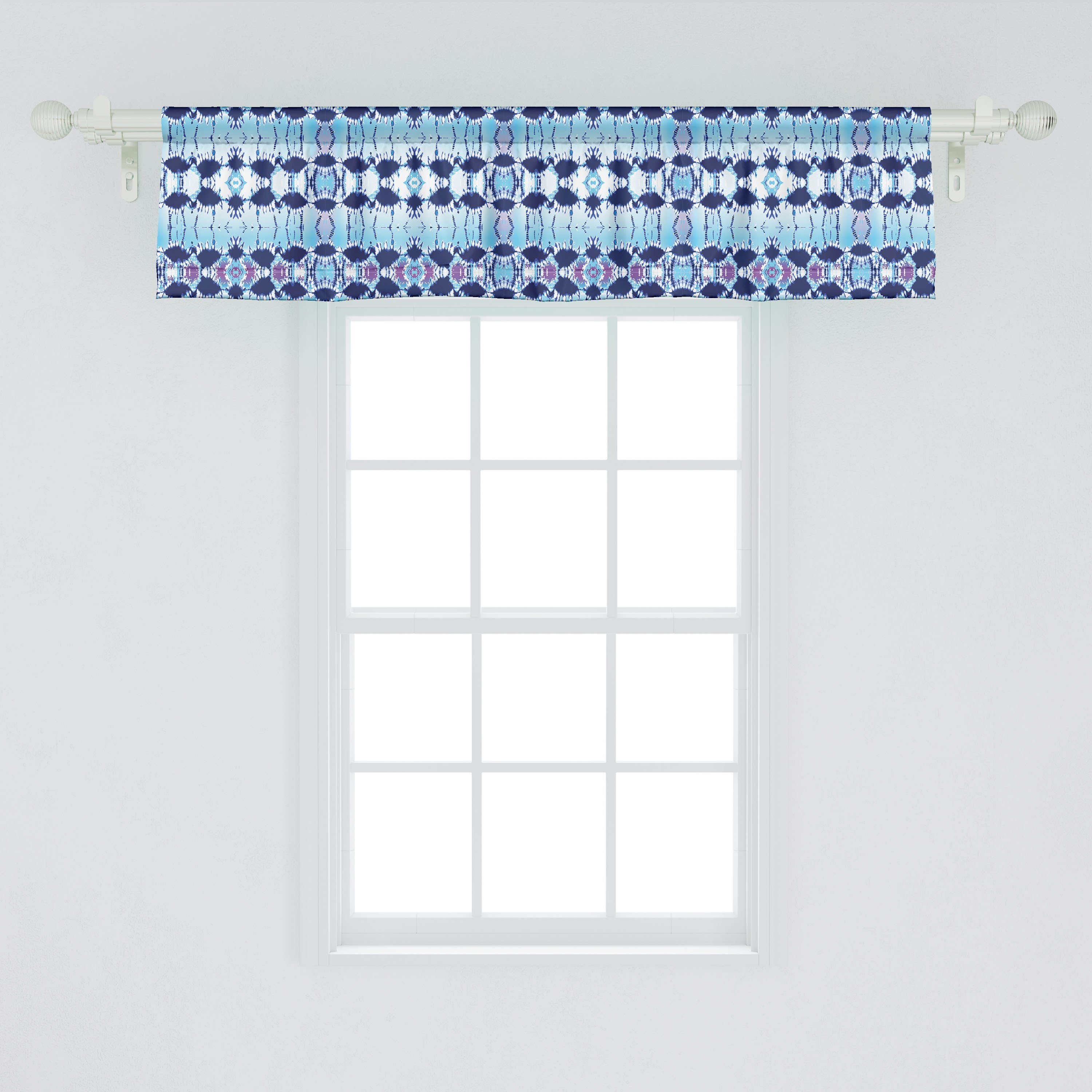 Scheibengardine Vorhang Volant für Küche Dekor Psychedelischer Blau Ethnisch mit Batik Stangentasche, Microfaser, Abakuhaus, Schlafzimmer