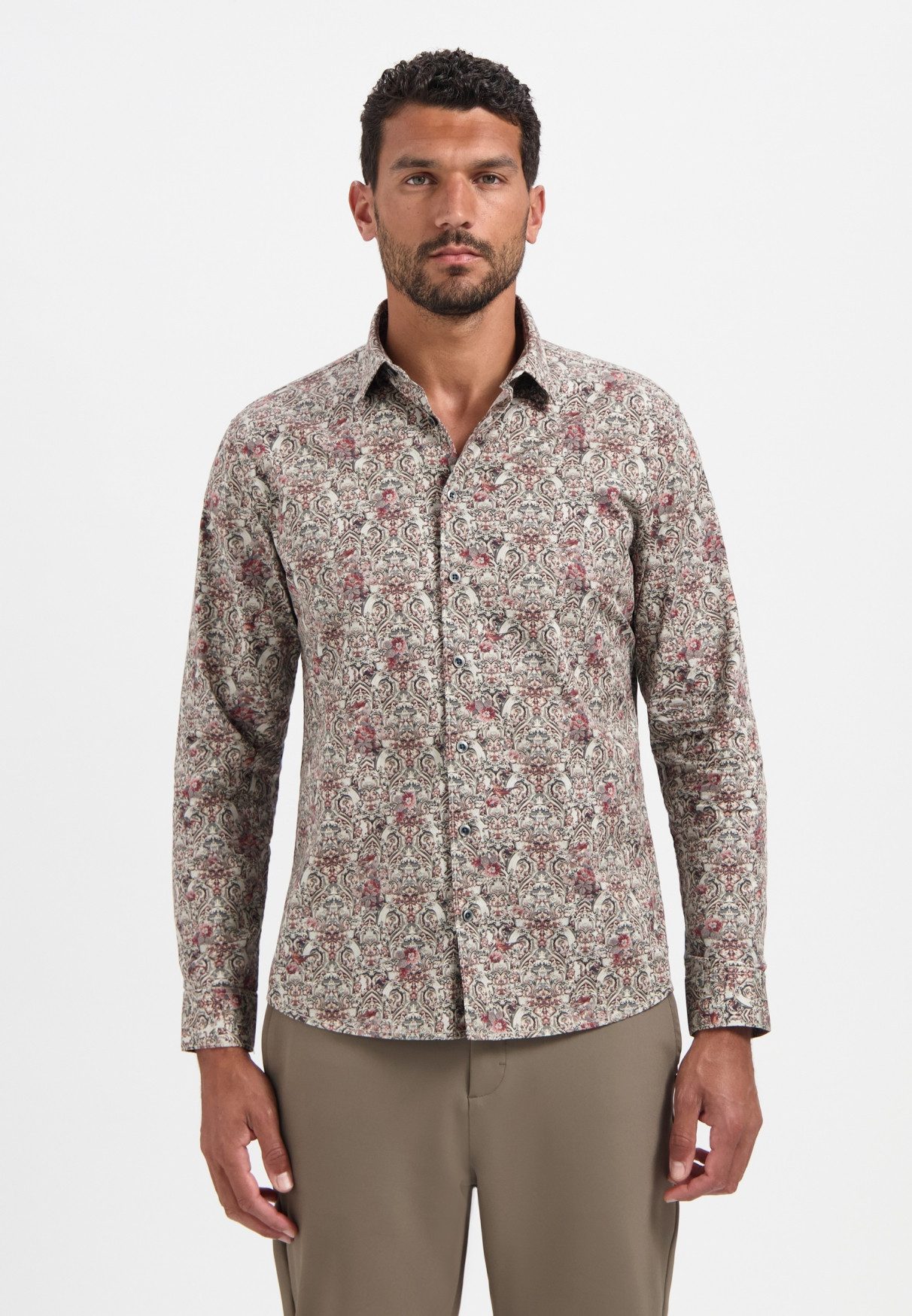 NO EXCESS Langarmhemd No Excess Bedrucktes Hemd Shirt Stretch Allover Printed