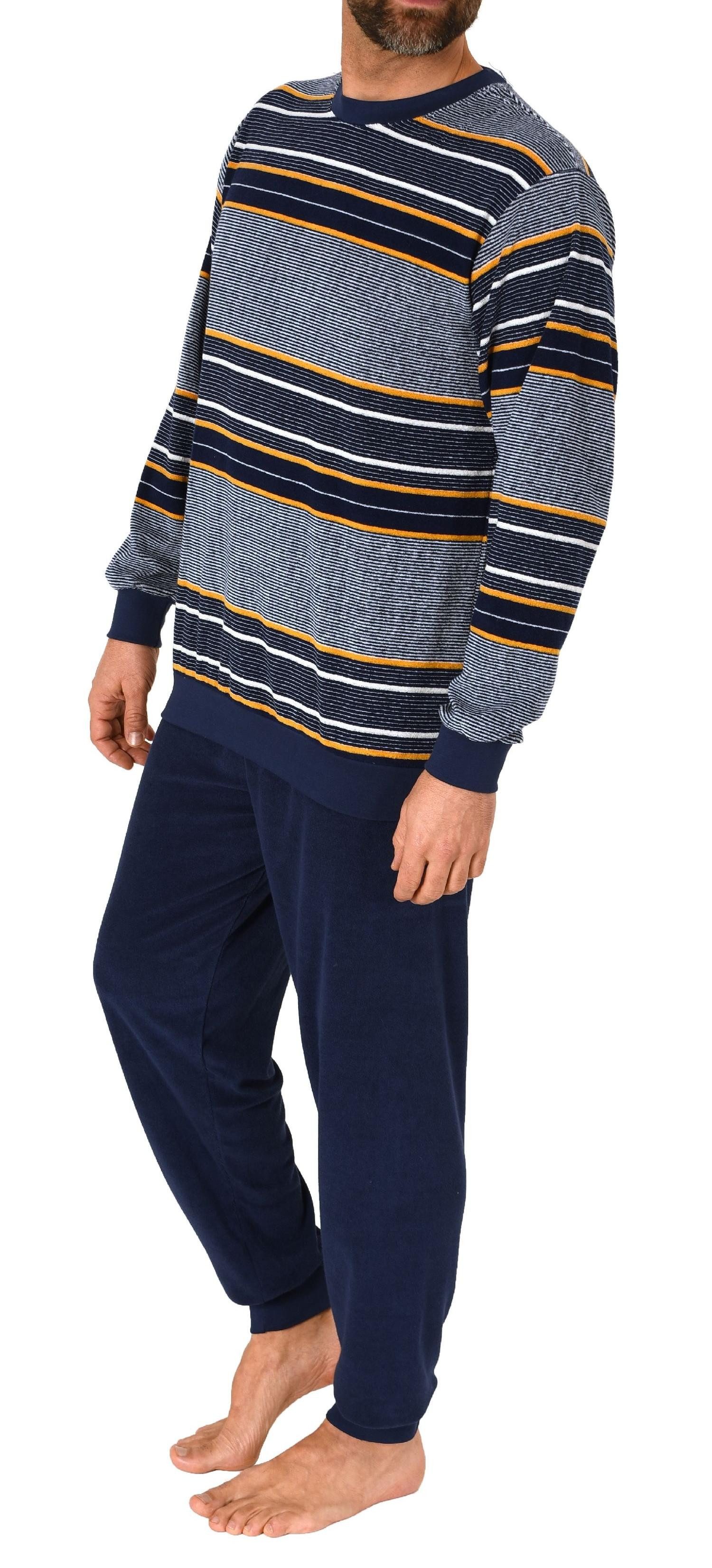 Normann Pyjama Herren Schlafanzug mit Bündchen in Frottee Qualität Streifenoptik