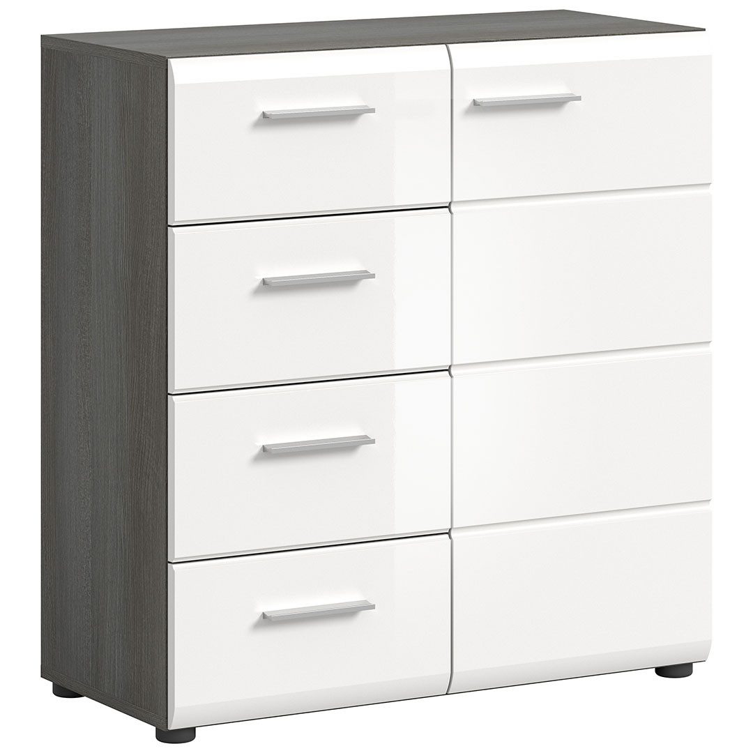 xonox.home Sideboard Salsa Sideboard 4 Schubladen 1 Tür weiß Hochglanz.