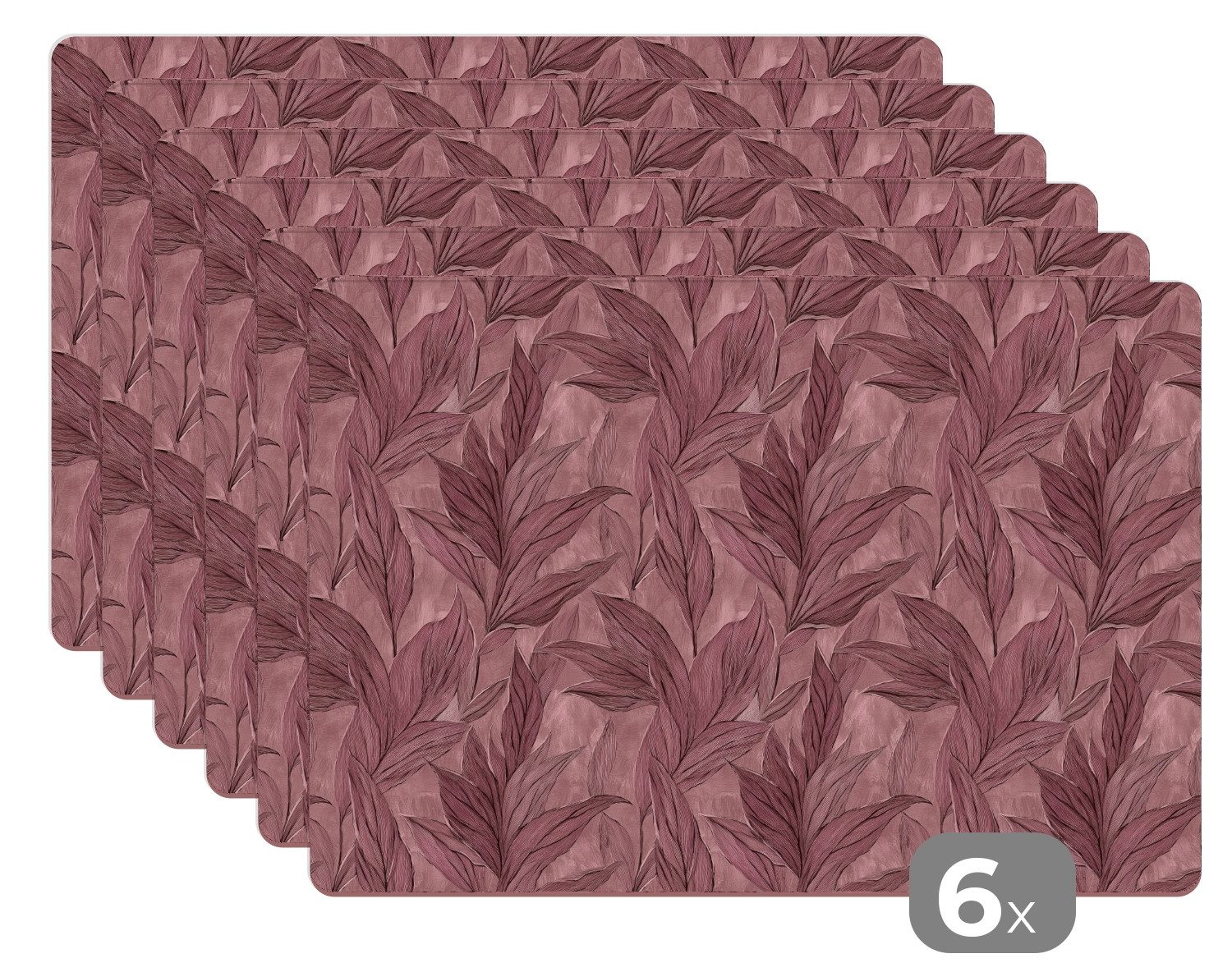 MuchoWow Platzset Blätter - Muster - Lila, (6-St), Platzsets, Tischset, Abwaschbar, Tischsets, Platzdeckchen