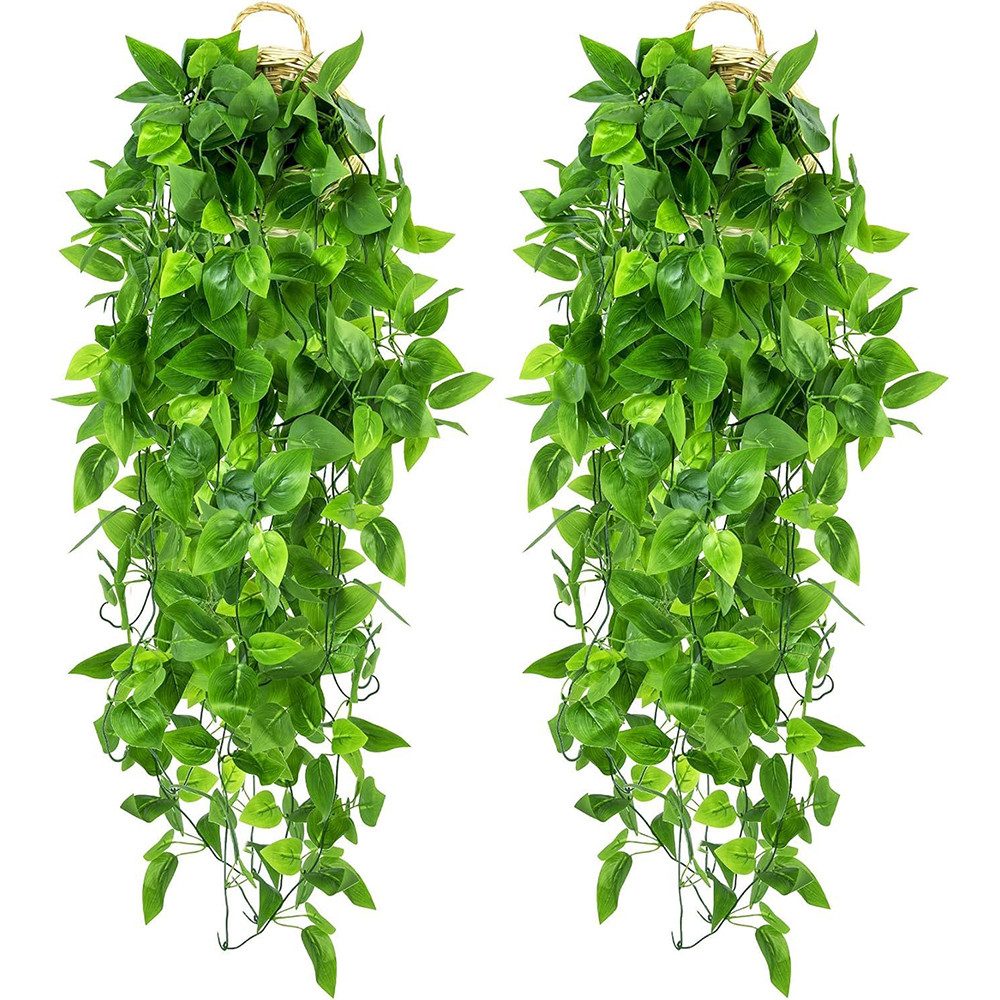 Kunstpflanze 2 Stück Künstliche Hängepflanzen, Hängepflanze Simulation Efeu grüner, TUWENA, Dill hängende Girlande für Hochzeit Innen Schlafzimmer Wanddekoration