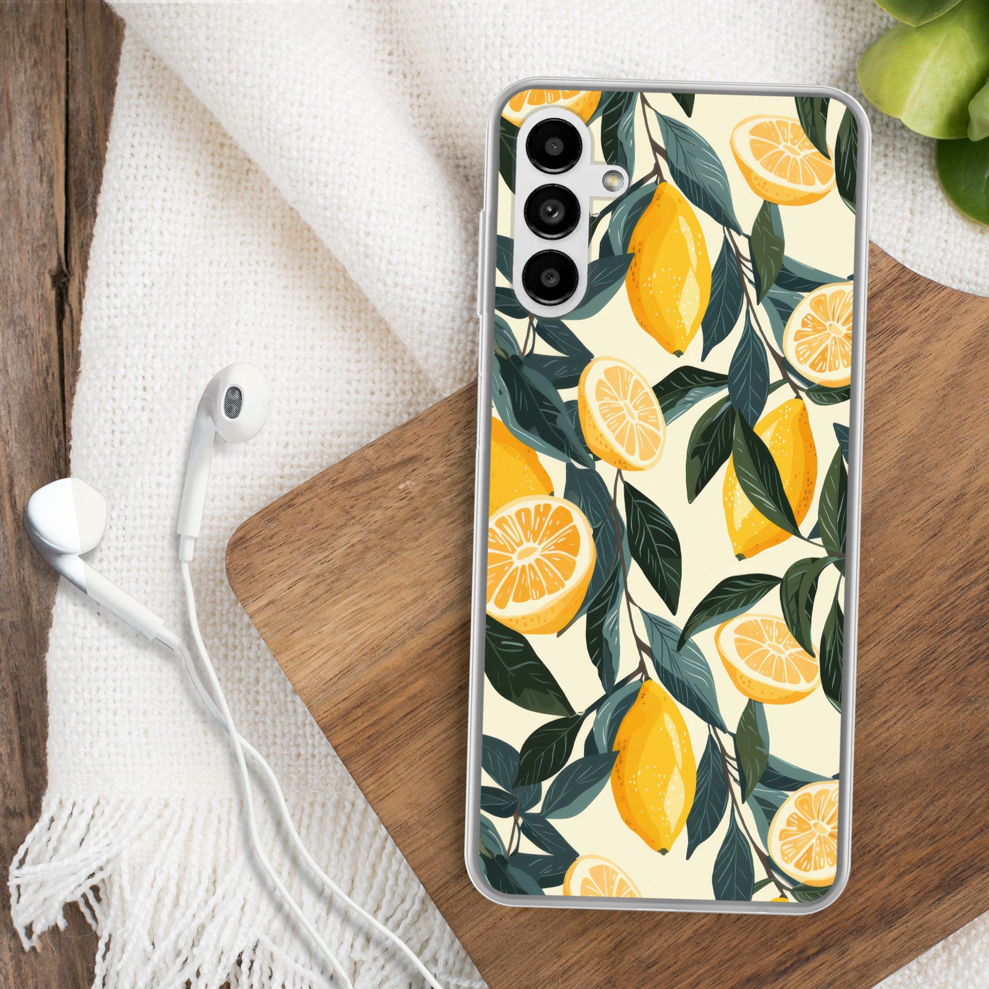 MuchoWow Handyhülle für Samsung Galaxy A04s Zitronen - Früchte - Blätter - Gelb - Grün - B, Handy Case, Silikon, Bumper Case Dünn