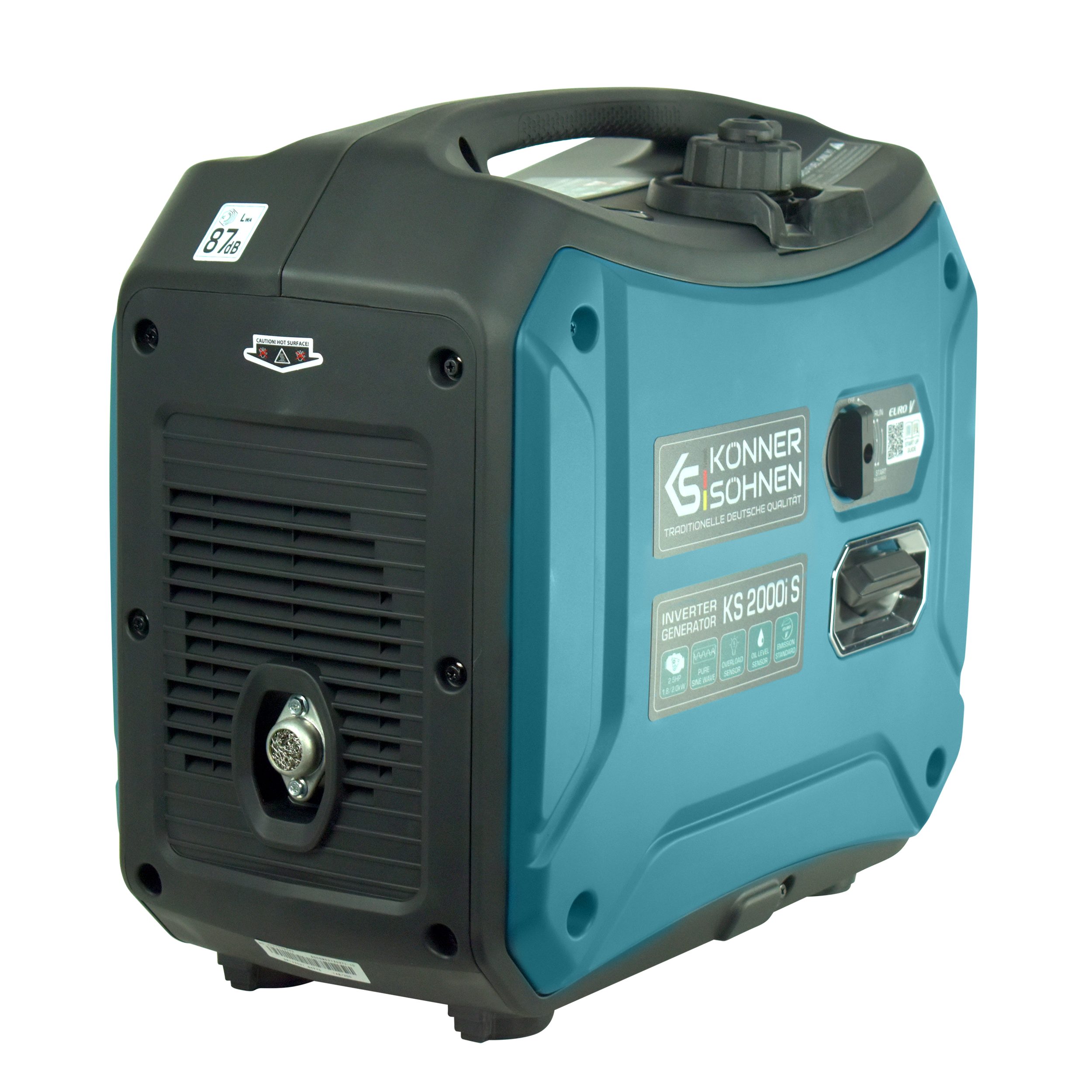 Könner & Söhnen KS 2000i S generator, 2.00 kW, (inverter generator, soundproof housing (62 dB Lpa 7 m), 1-piece, Schuko 230V, 2 x USB ports, LED display, ECO mode), short-circuit and overload protection, EURO V