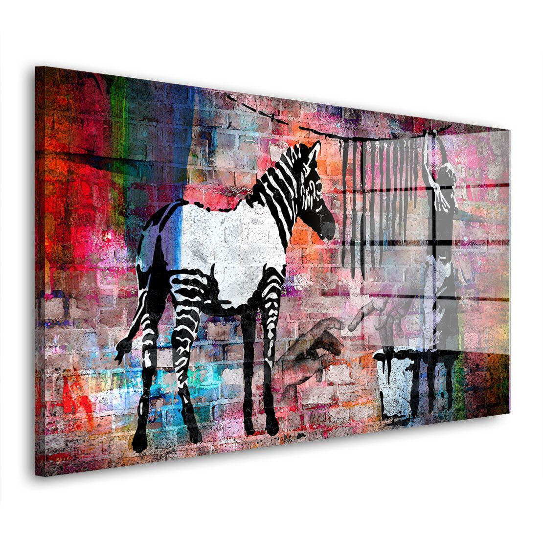 Artedinoi Acrylglasbild Street Art Zebra Colour Style Acrylglas Wandbild Bild Wanddeko Wohnzim