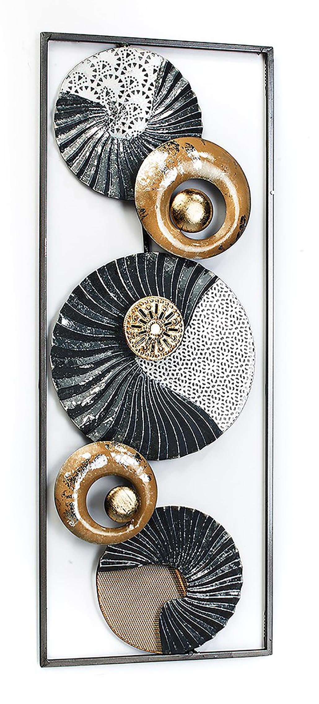 Kobolo Wandbild Metallbild Bild -SEASHELL- Hoch- Querformat - grau weiß gold, 3D Effekt