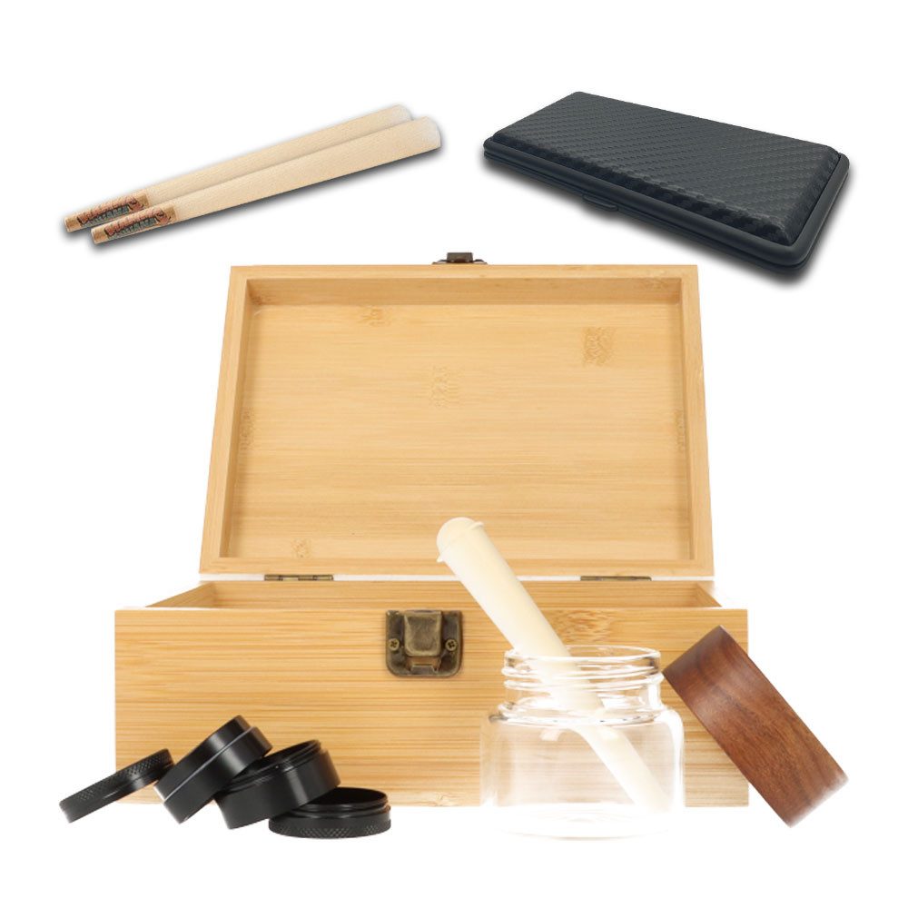 Coumo Aufbewahrungsbox Holz Storage Box Set + Vorratsglas + Grinder + Tube günstig online kaufen