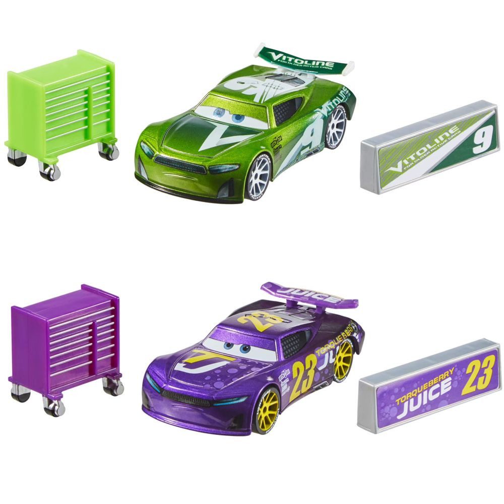 Disney Cars Spielzeug-Rennwagen Chase Racelott & Bubba Wheelhouse JJW98 Disney Cars Cast 1:55
