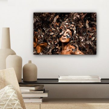 OneMillionCanvasses® Leinwandbild Frau - Luxus - Pflanzen, Frau - Schmetterlinge (1 St), Wandbild Leinwandbilder, Aufhängefertig, Wanddeko, 30x20 cm