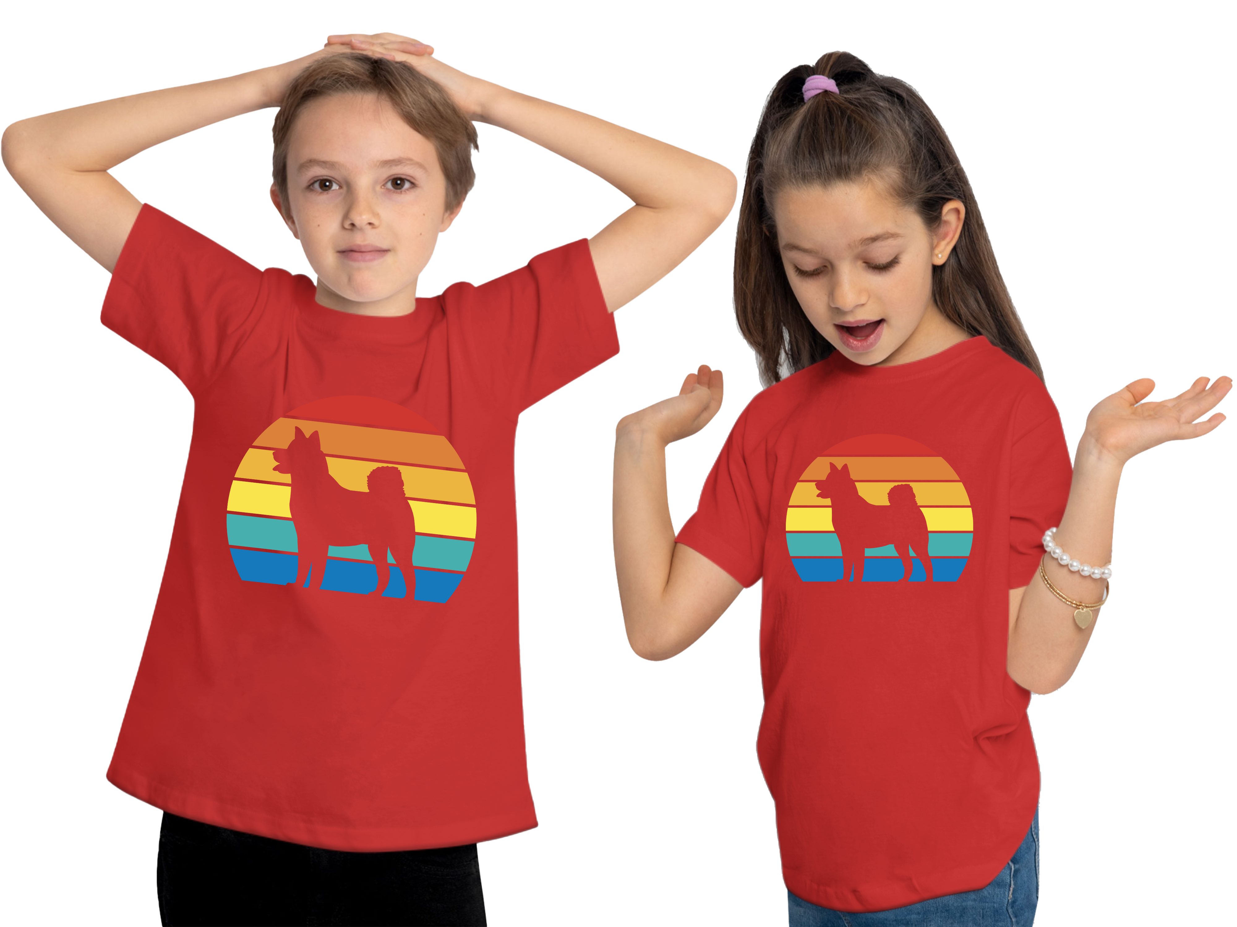 MyDesign24 Print-Shirt Kinder Hunde Retro Aufdruck, Baumwollshirt Bild i236 bedruckt T-Shirt - mit rot Akita