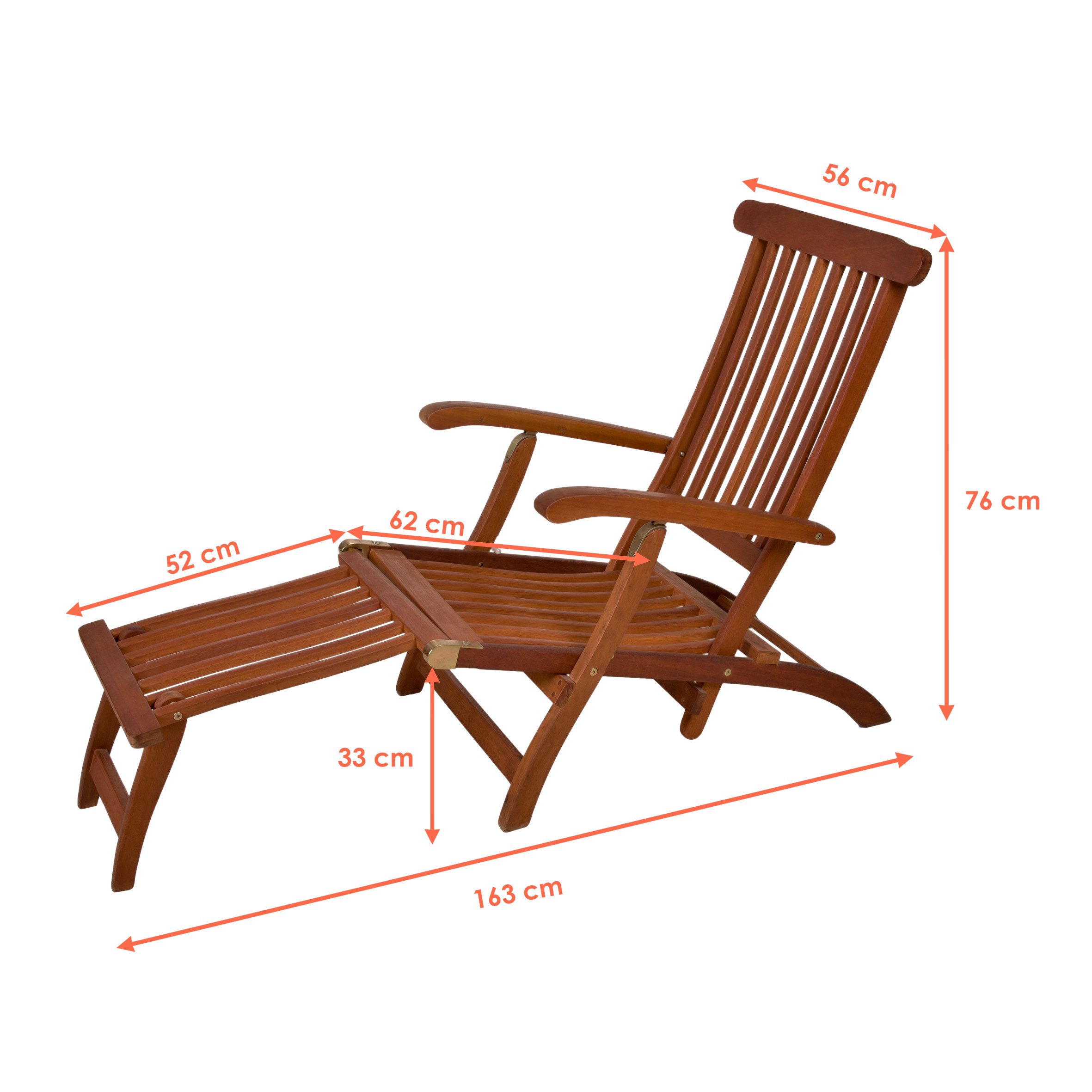 Spetebo Gartenliege Eukalyptus Deckchair mehrfach verstellbar - 163 x 56 cm, Stück, 1 St., Sonnenliege, Holz Gartenliege mit Fußteil klappbar – Bild 2 von 5