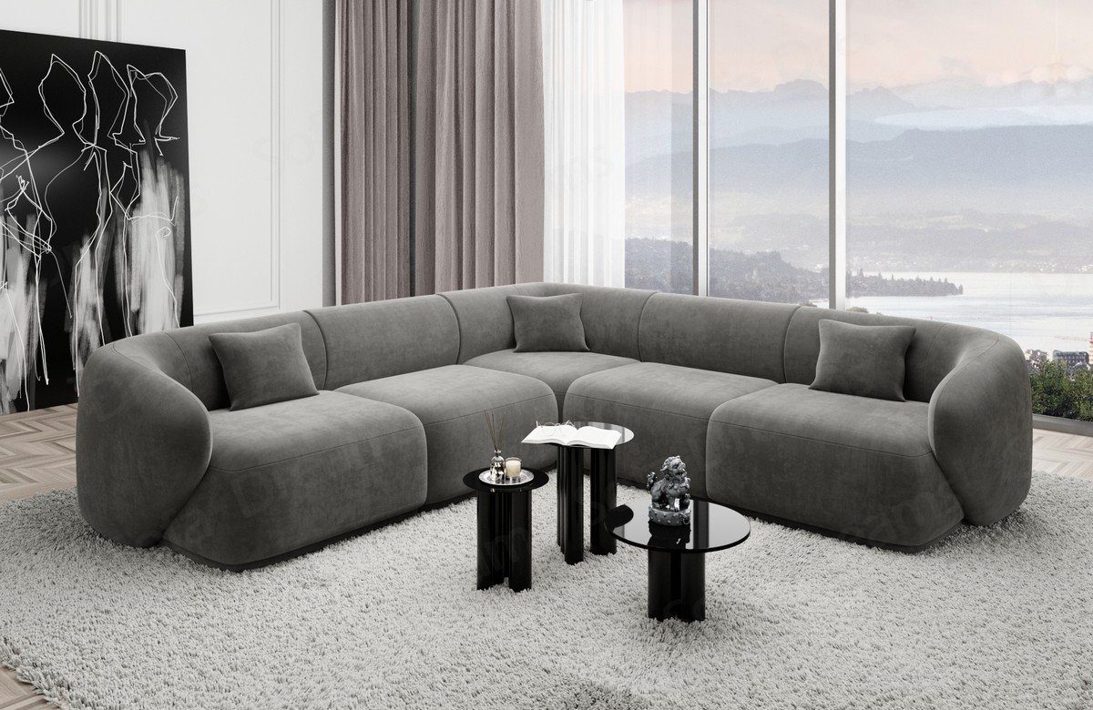 Sofa Dreams Ecksofa Polster Design Samtstoff Sofa Marbella L Form Stoffsofa, Loungesofa dunkelgrau92