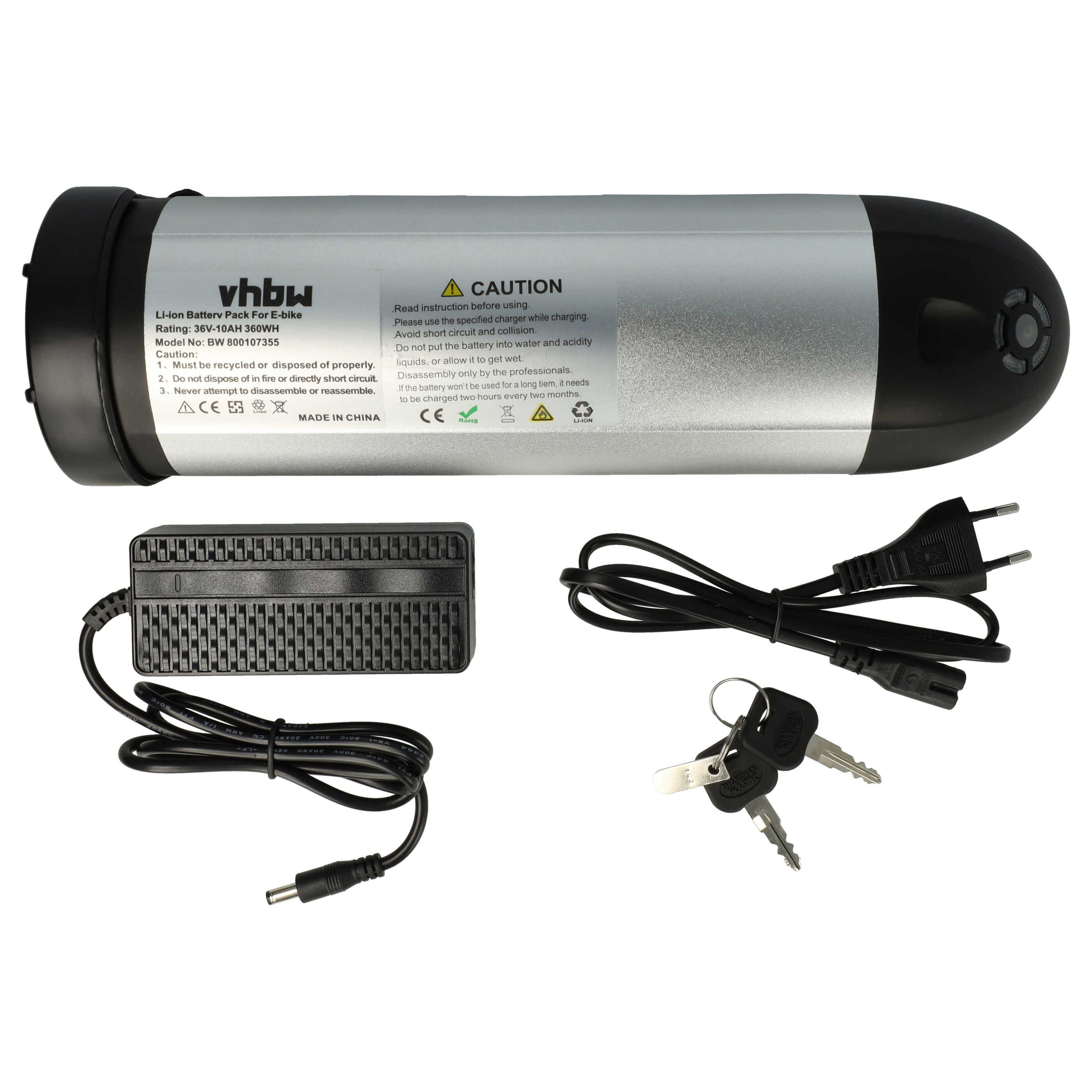 vhbw Akku für Fahrrad (10 Ah, 36 V, Li-Ion, inkl. Ladegerät) E-Bike Akku Akku Li-Ion 10000 mAh (36 V, 1 St), Leistungsfähiger Austausch-Akku für Pedelec, Elektrofahrrad, E-Bike