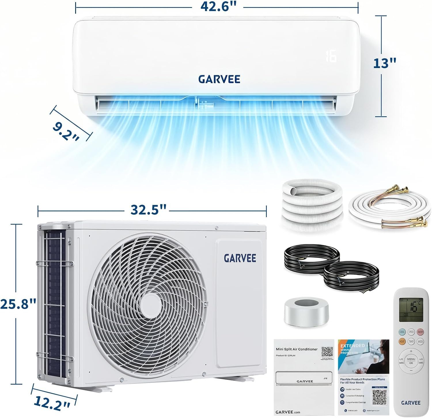GarveeMore Split-Klimagerät für Kühlung und Heizung, 24000 BTU,WLAN & App Klimagerät, Wandklimagerät,Sleep-Modus,Energieeinsparung,Invertermotor,Wärmepumpe