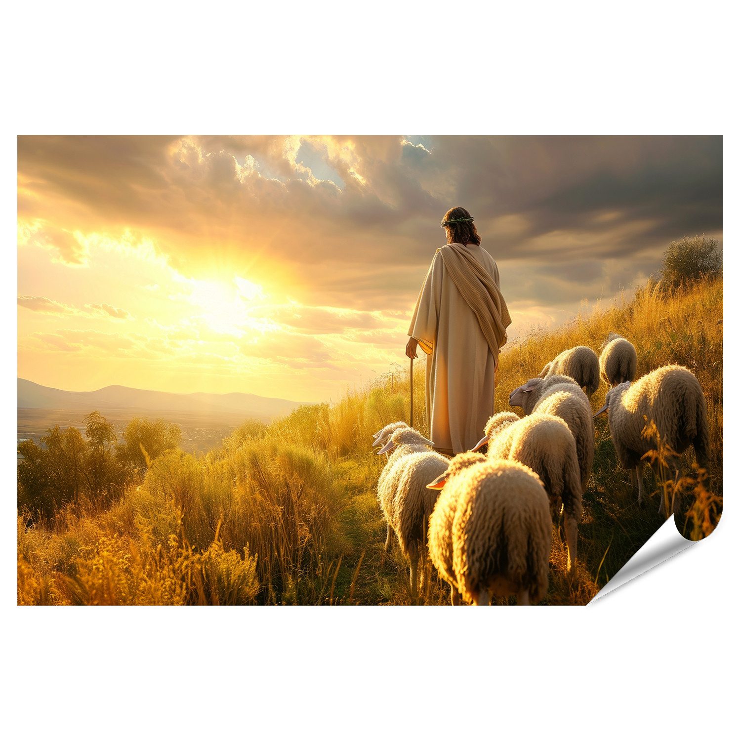 islandburner Poster Jesus Steht inmitten von Schafen Fotodruck