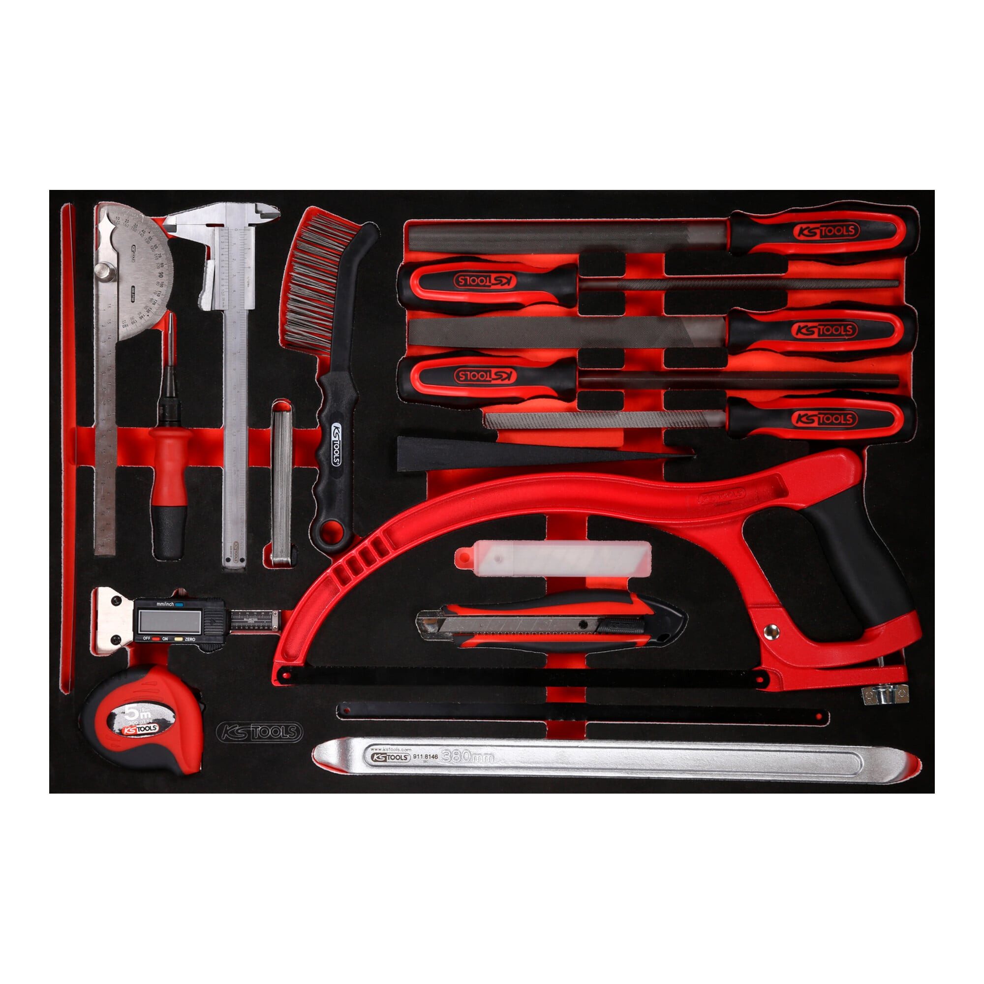 KS Tools Crimpzange KS Tools Messwerkzeuge- / und Feilen-Satz in Schuamstoffeinlage, 28-tl