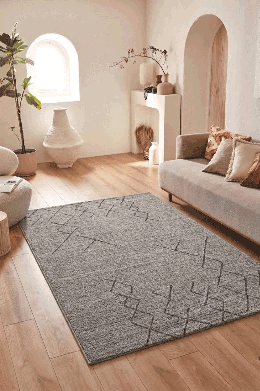 Vimoda Teppich Boho und skandinavischen Stil, Creme & Grau, Rechteckig, Höhe: 10 mm, teppich Berberlook, Wohnzimmer, Schlafzimmer, Küche