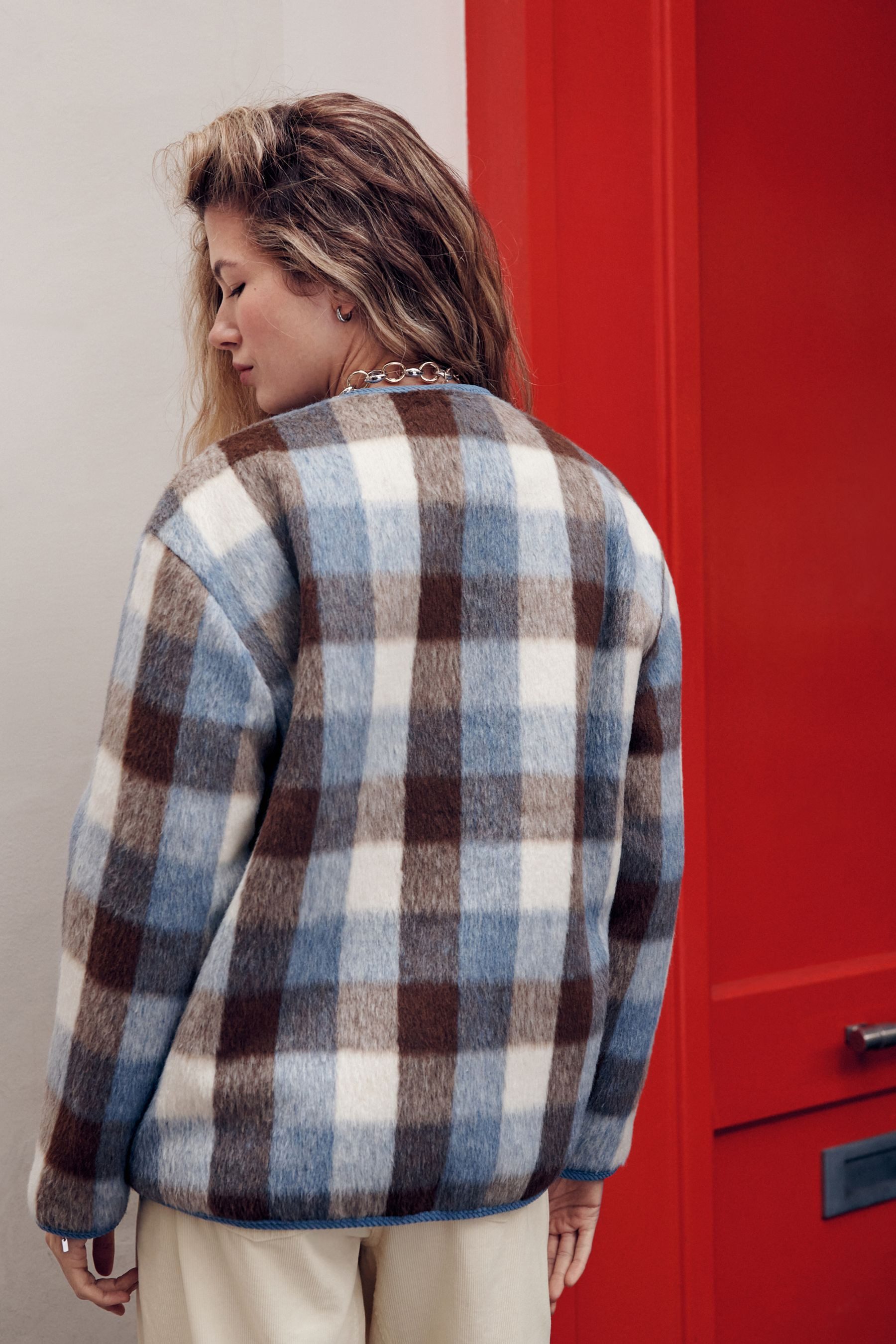 Next Kurzjacke Jacke mit Karomuster (1-St)