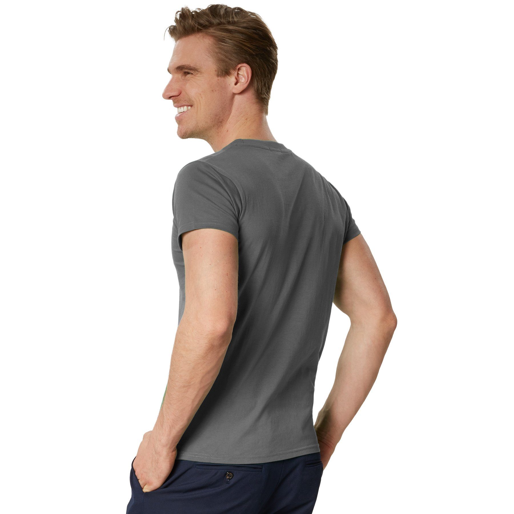 dressforfun T-Shirt Kurzarmtop, Für viele Outfits & Auftritte, Rundhals mit (Freizeitoberteil, Konfektionsgröße M in grau) Einfarbiges T-Shirt für Männer, Feste – Bild 4 von 5