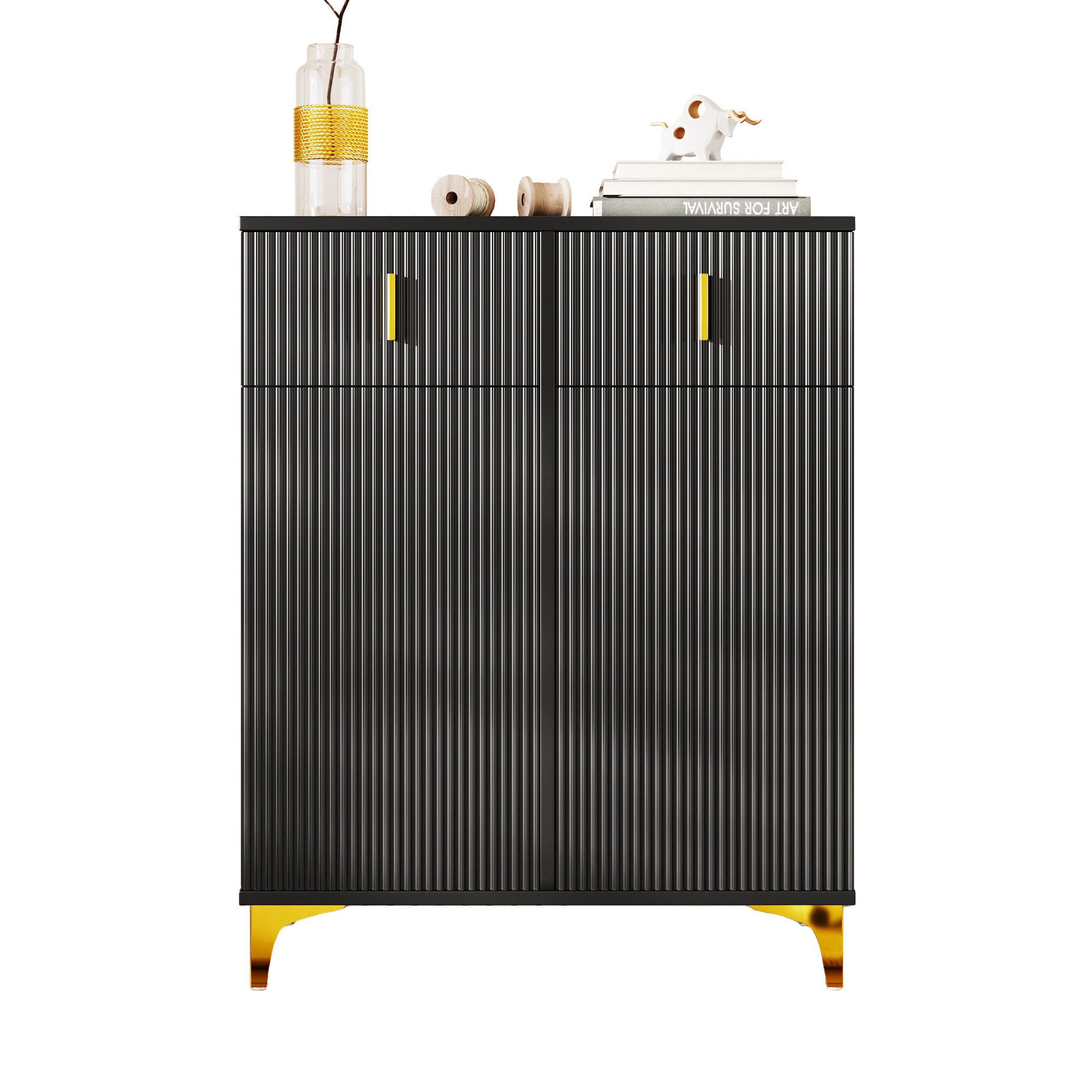 Merax Kommode mit Schubladen und Türen, Schubkastenkommode mit Metallbeine,Sideboard,Highboard