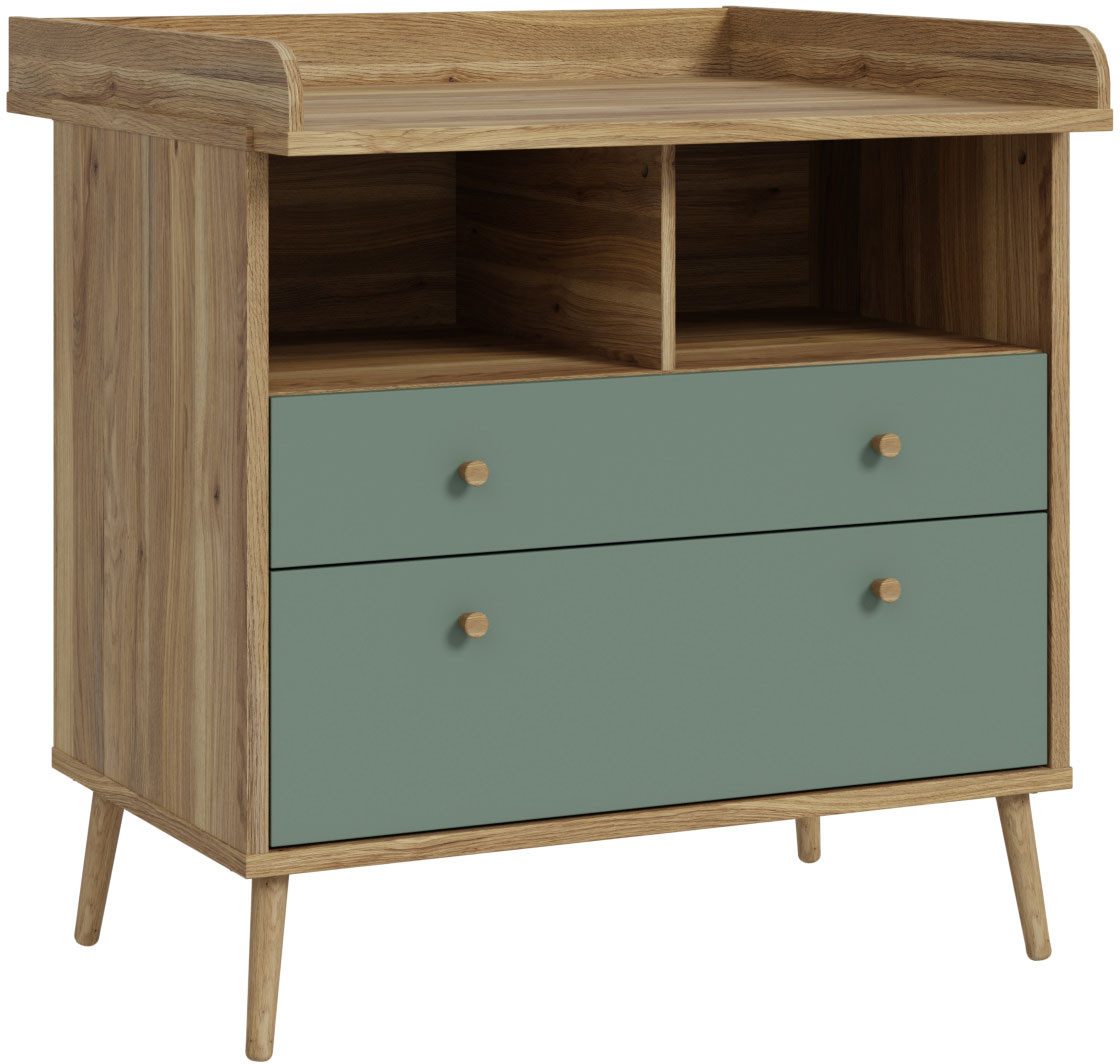 FORTE changing chest of drawers Whenua, changing mat, raised edge, 2 coloured, storage space open compartments etc.
