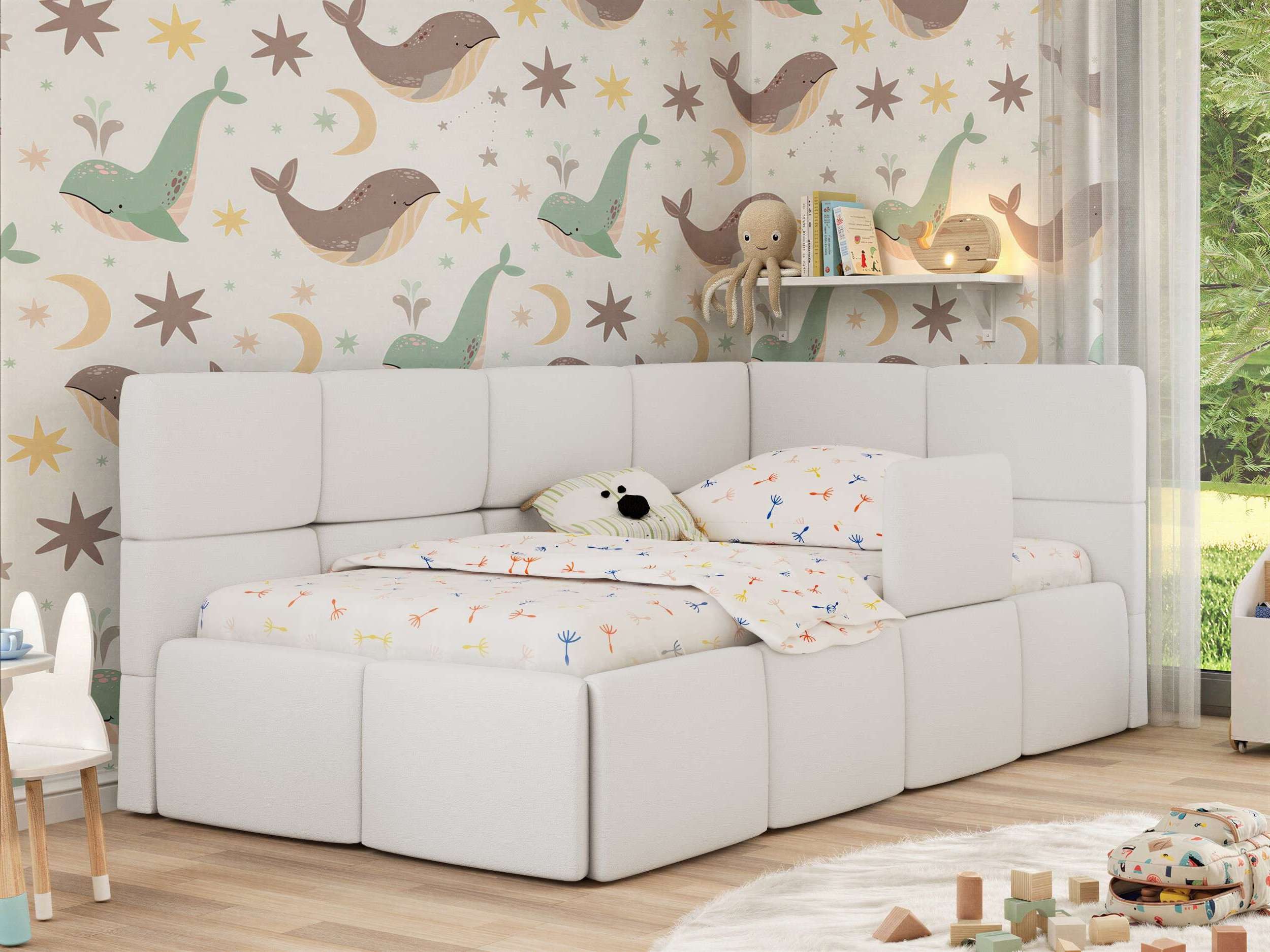 MKS MÖBEL Kinderbett ARVO ALTA (Set, inkl. Lattenrost, Bettkasten, Sicherheitsbarriere & Kopfteil), Eckbett mit Stauraum, Rausfallschutz & Gasdruckfedern
