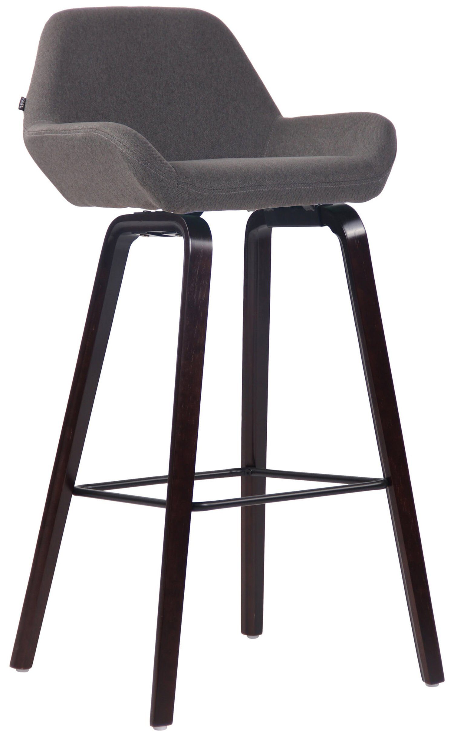 TPFLiving Barhocker New York mit bequemer Rückenlehne und angenehmer Fußstütze (Barstuhl Hocker für Theke & Küche - Tresenhocker), 4-Fuß Gestell Eichenholz walnus - Sitzfläche: Stoff Dunkelgrau