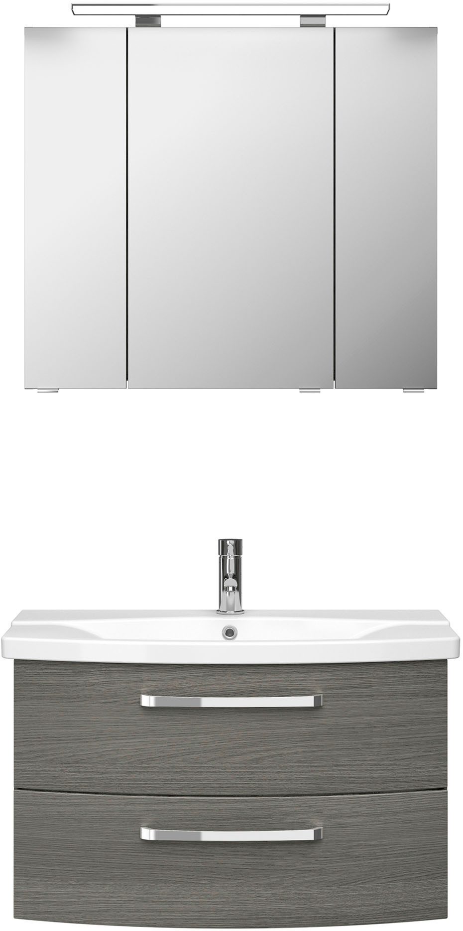 Badmöbel-Set Serie 4010 2-teilig Keramik-Waschtisch mit LED-Spiegelschrank