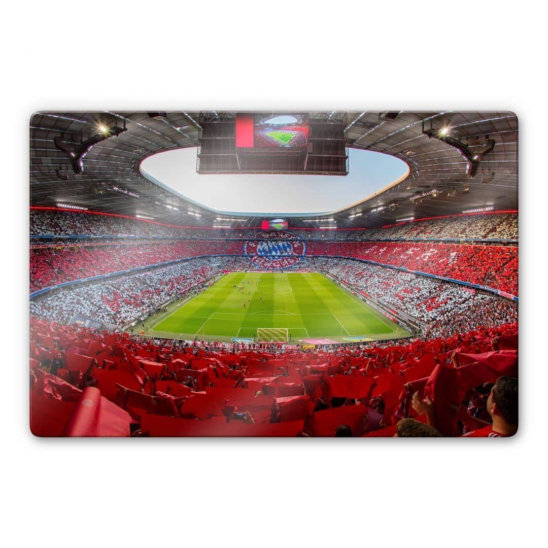 FC Bayern München Glasbild Fußball Glasbild FC bayern München Allianz Arena Rot Weiß, Sportverein Deko Bilder, Wohnzimmer Wanddeko aus Glas moderne Glasbilder inkl. Wandhalterung