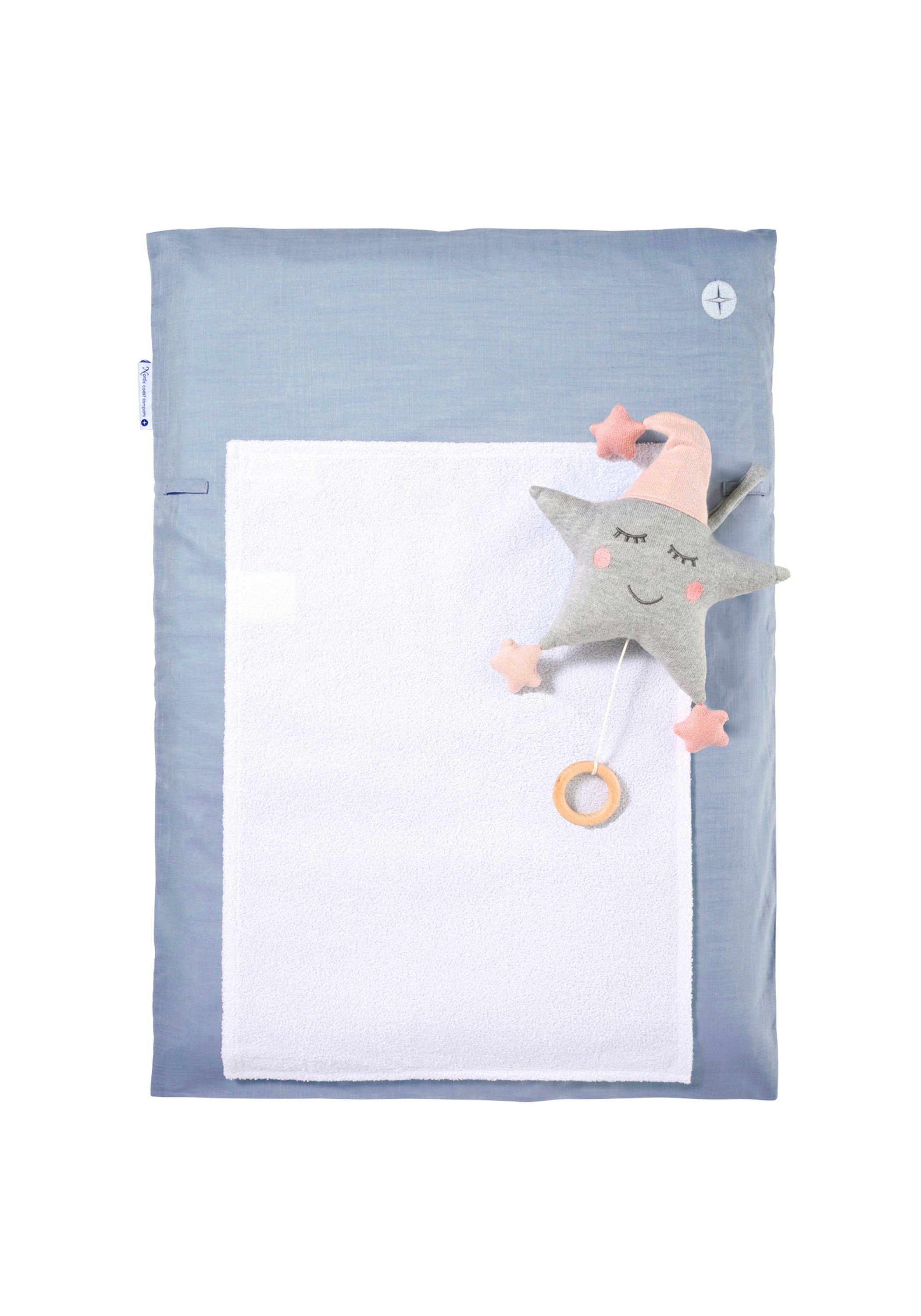 Wickelauflage Small Wickelunterlage Schmal Handtuch zertifizierte cm] Wechselbares Blau-Grau [70x50 Nordic Wickeltischauflage Wickelauflage, Coast Baumwolle Company Baby 100%