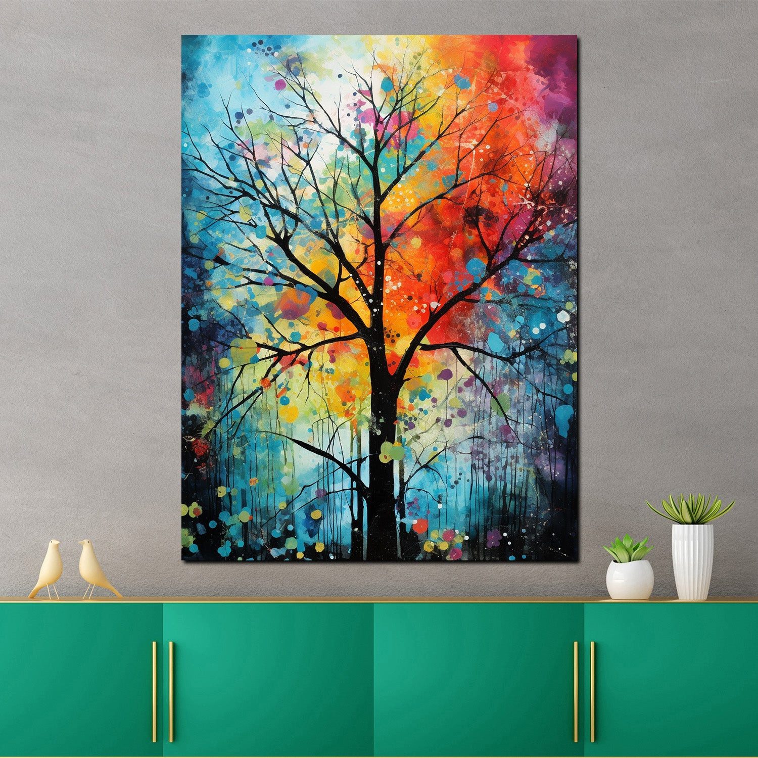 Artedinoi Leinwandbild Abstrakt kahler Baum Paint Style Leinwandbild Wandbild Kunstdruck XL W, Kahler Baum, gemalt