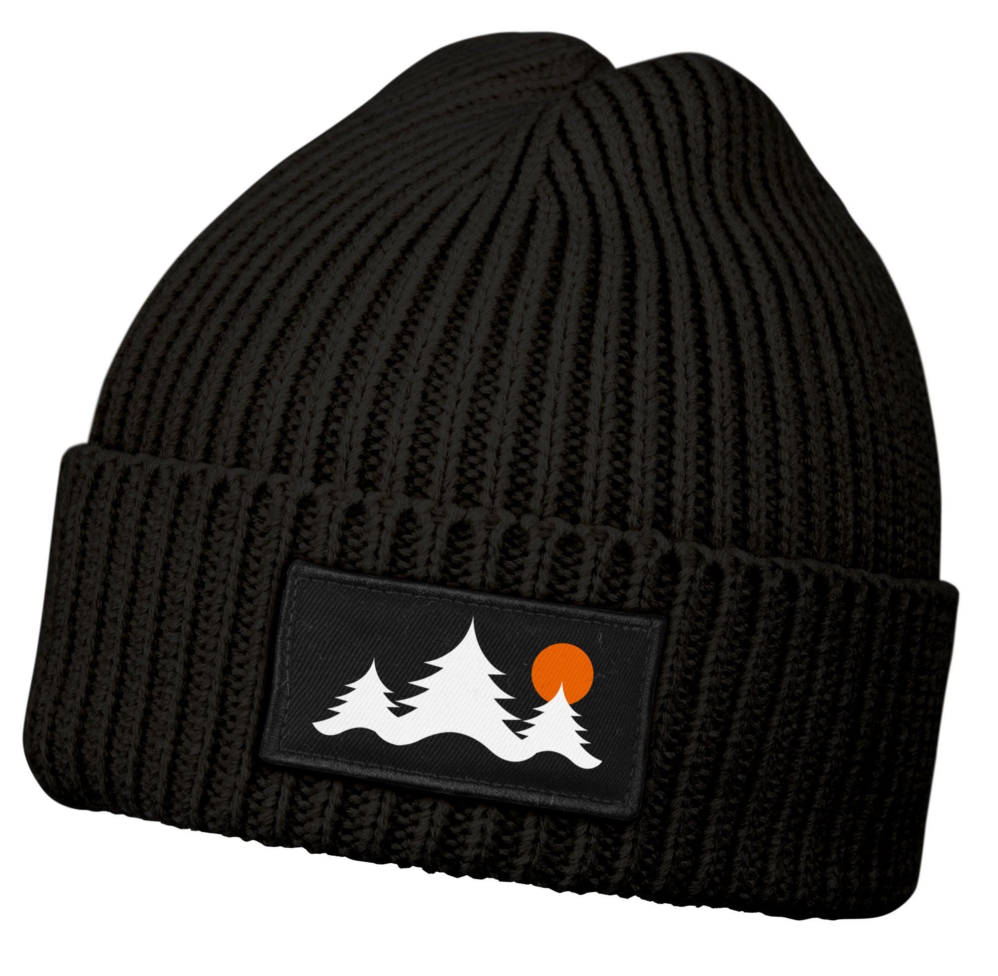 Strickmütze Herren Beanie Wintermütze mit Patch Bäume Outddor Aufdruck Print