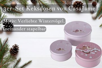 BOLTZE GRUPPE GmbH Keksdose CasaJame Keksdosen Set 3 tlg Metall Plätzchendose rosa Vögel V1