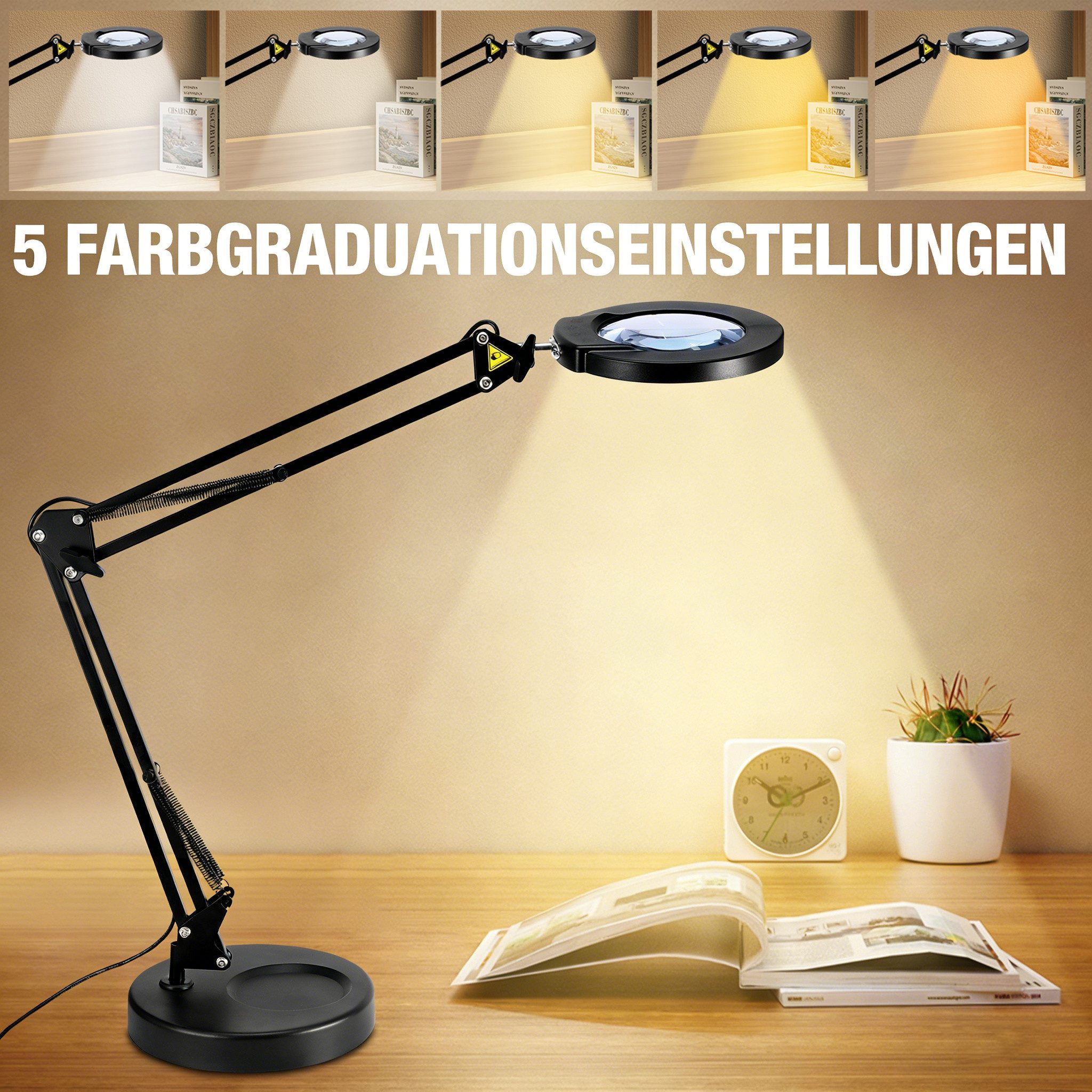 BlingBin Lupenlampe 2-in-1 Lupenleuchte mit Basis und Klammer, 5x Lupe Schr günstig online kaufen