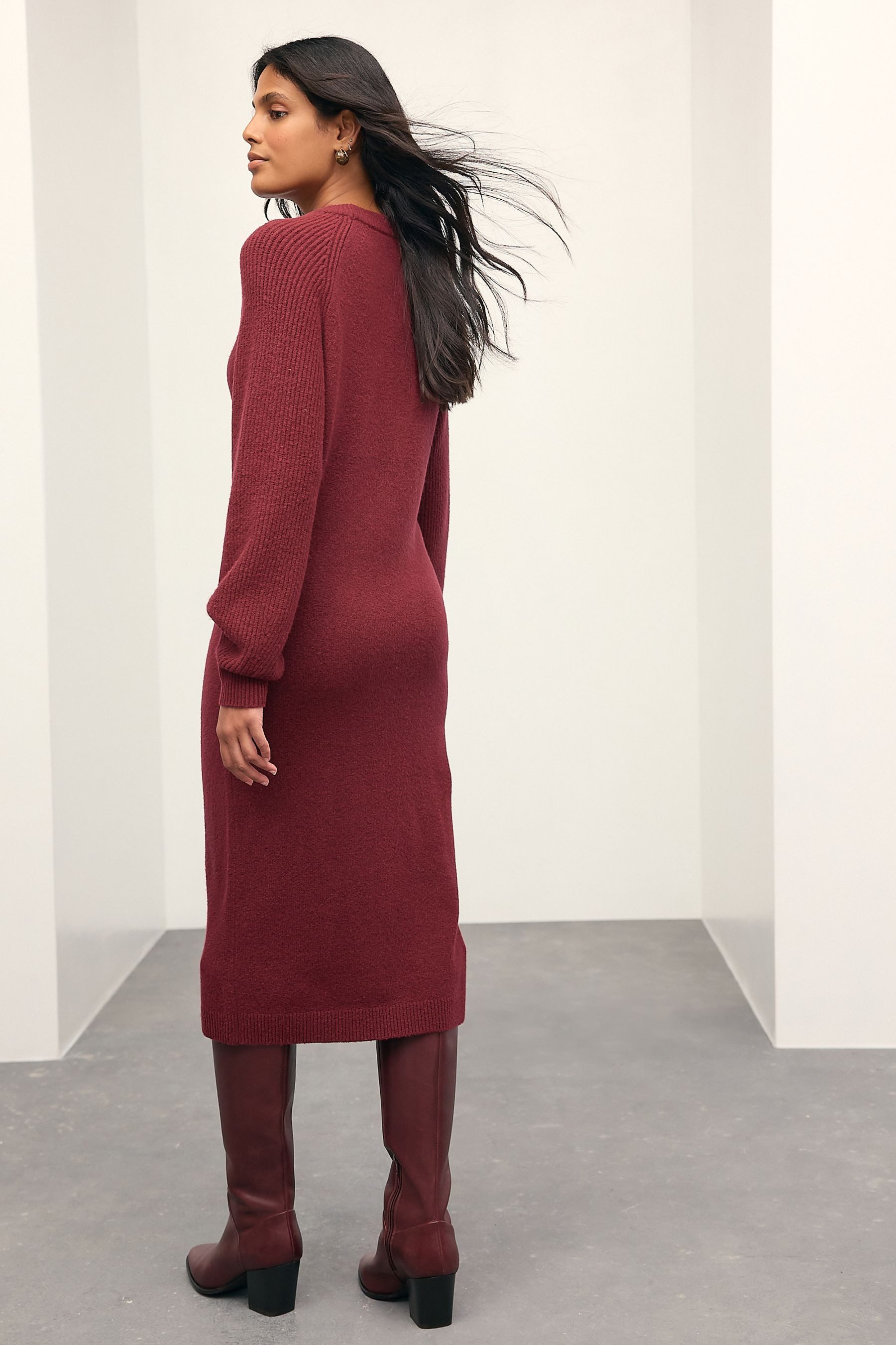 Next Midikleid Superweiches Strick-Midikleid mit gerippten günstig online kaufen