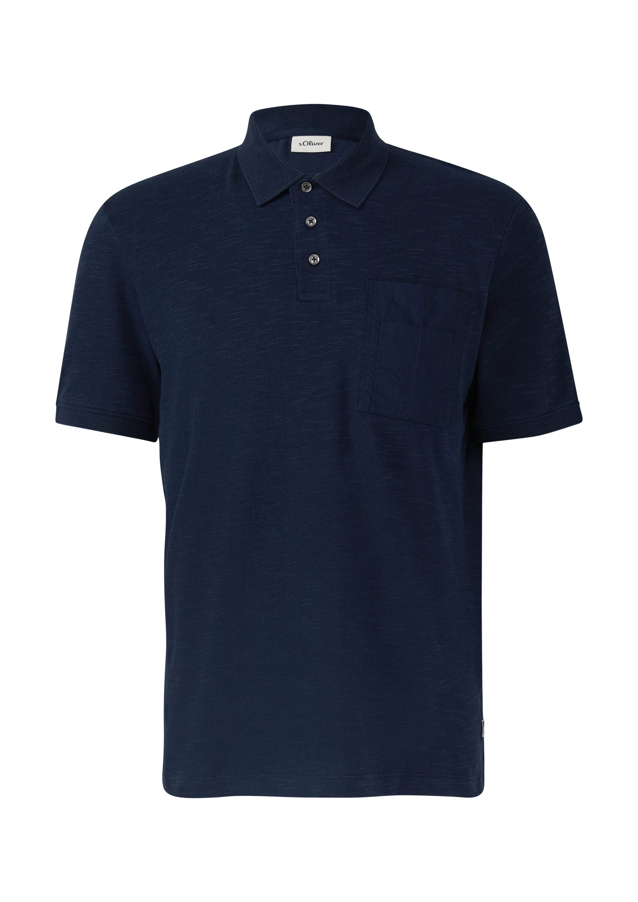 s.Oliver Kurzarmshirt Polo-Shirt Poloshirt mit Flammgarnstruktur und Brustt günstig online kaufen